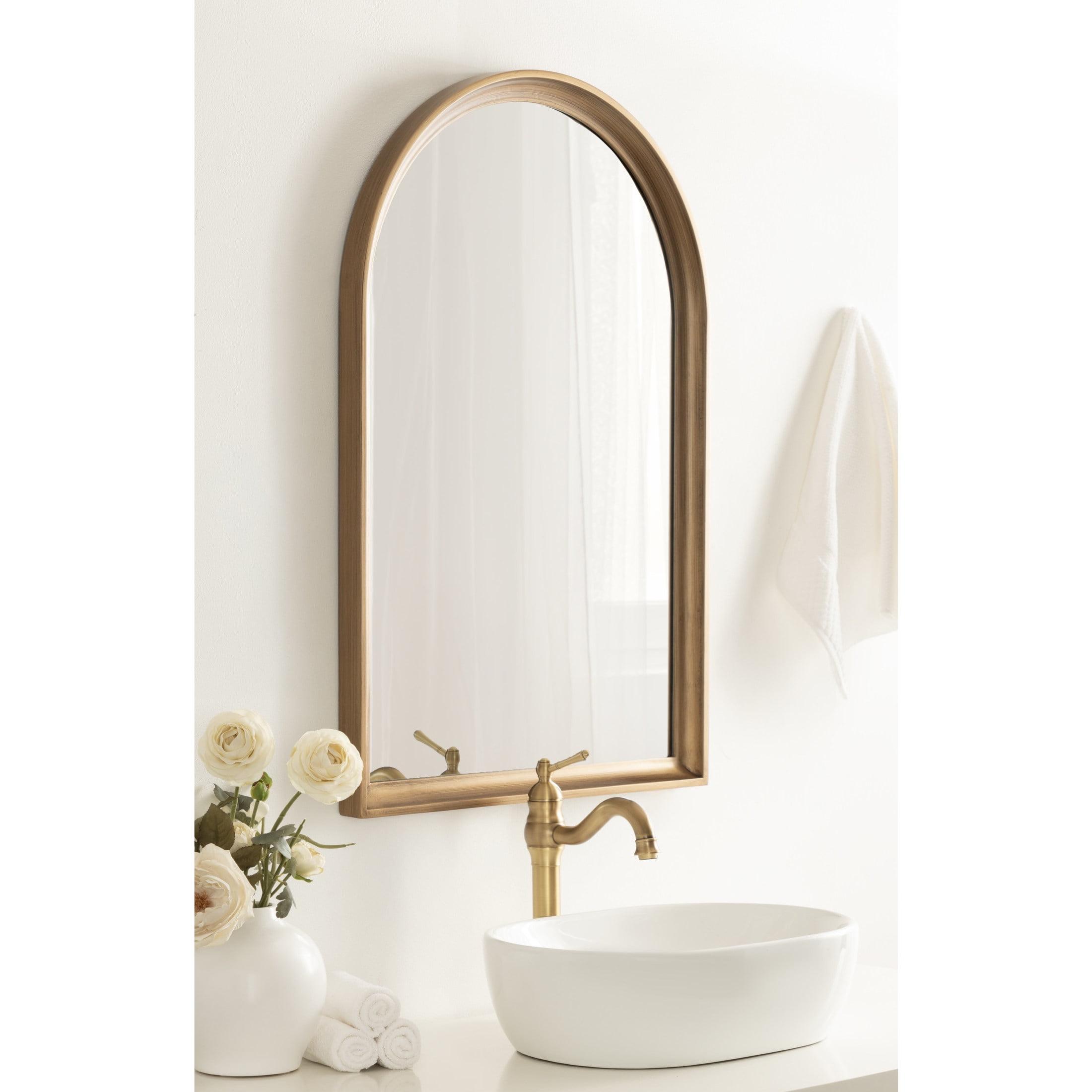 Kate and Laurel Hatherleigh Vintage Arched Wooden Wall Mirror, 24 x 36, Antique Gold, Decorative Arch Mirror for Use as Vanity Bathroom Mirror or Fireplace Mantel Mirror