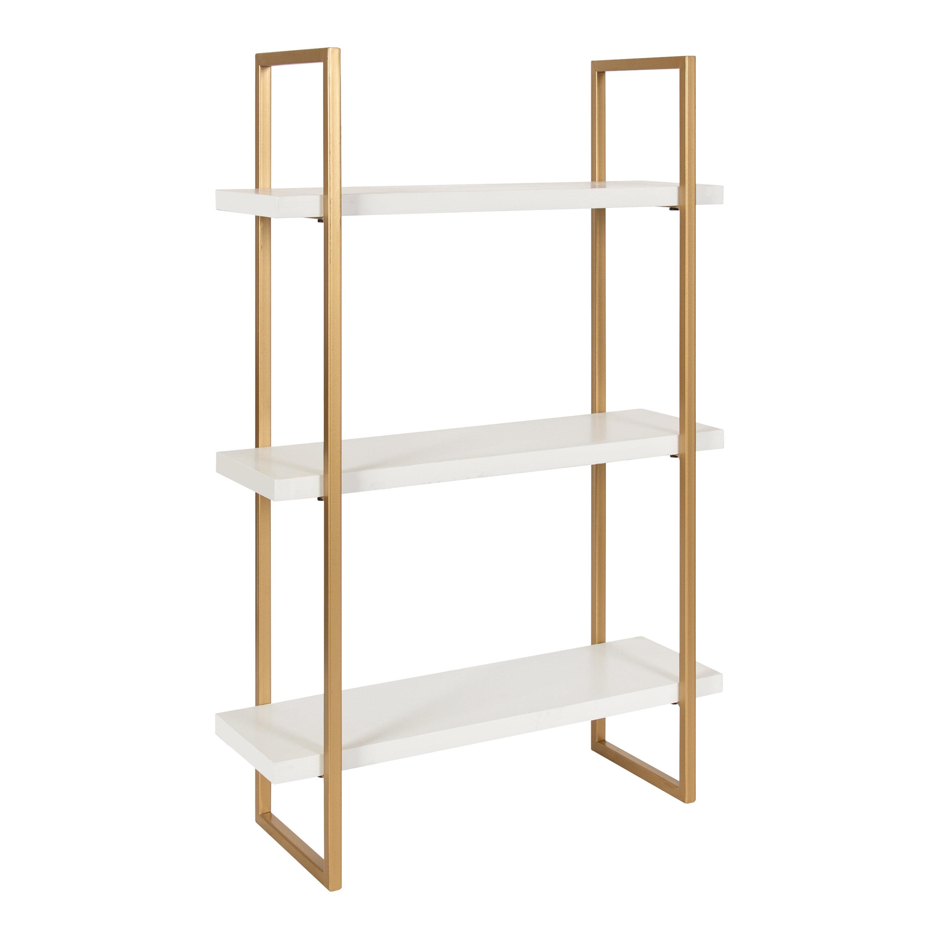 20" x 30" Leigh Wood and Metal Wall Shelf White/Gold - Kate & Laurel All Things Decor