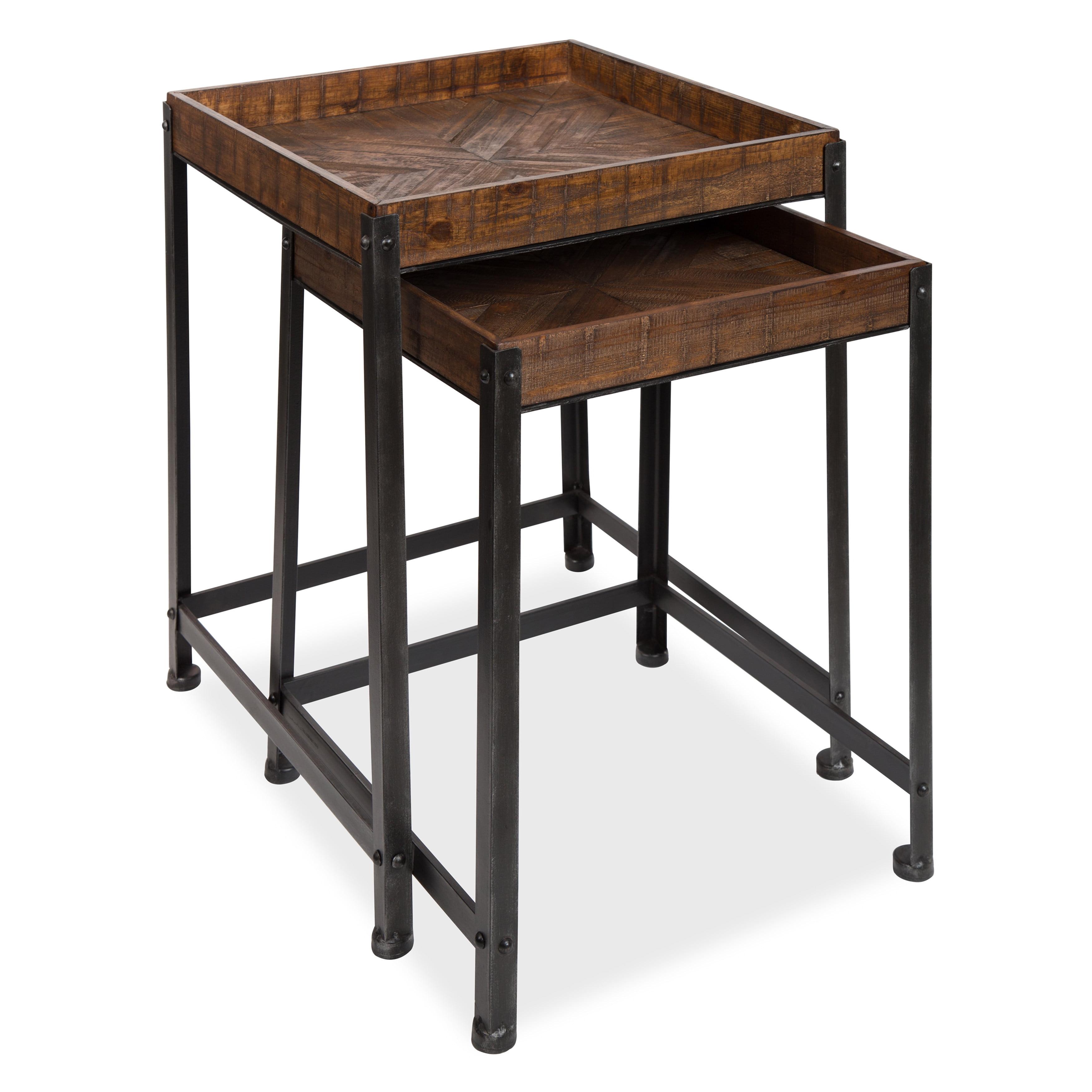 Kate and Laurel Marsh Square Wood Nesting Table, 2 Piece, Rustic Brown
