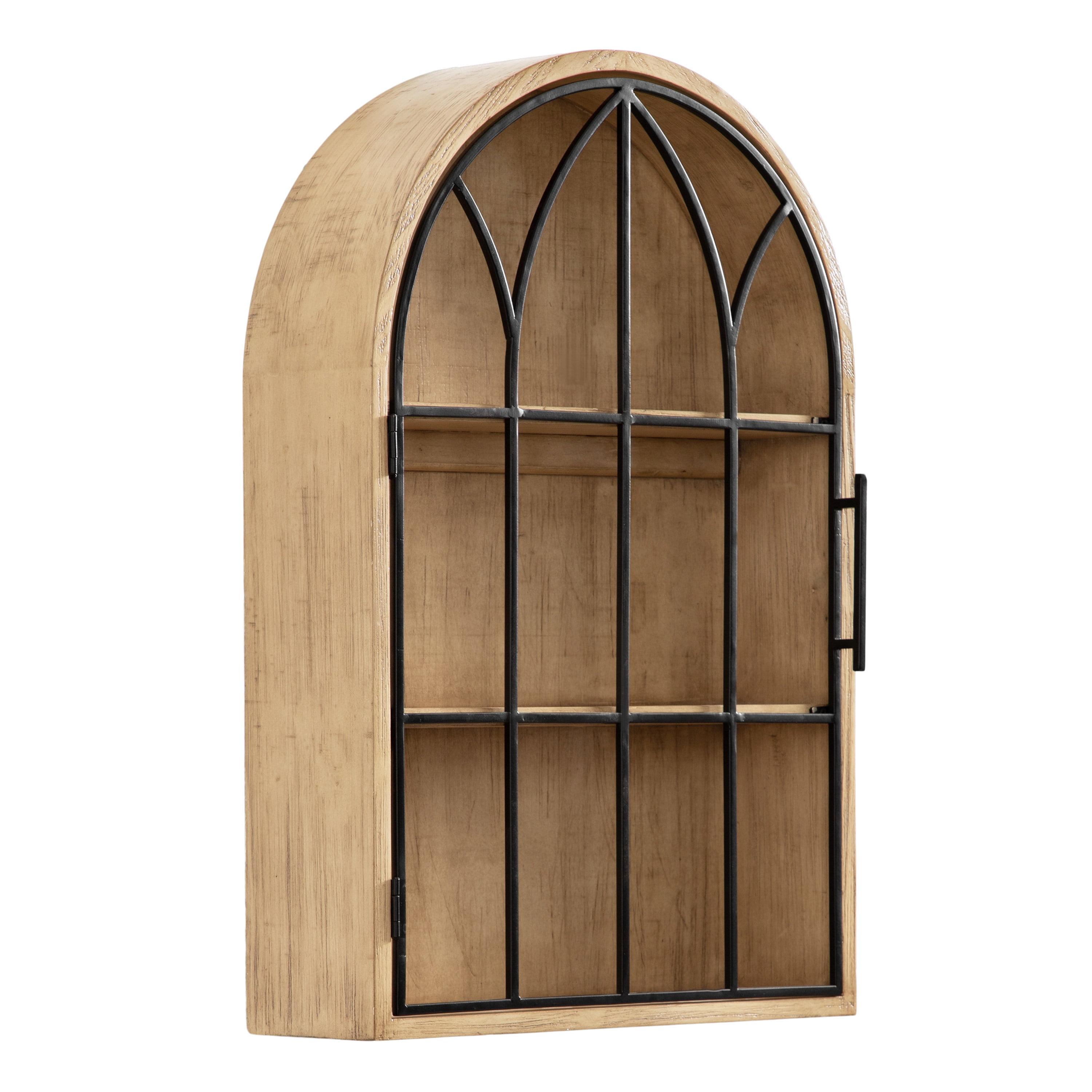 Kate & Laurel All Things Decor 16"x5"x24" Megara Arched Wall Mounted Cabinet Natural: Vintage Style, Iron Metal Door, 3 Shelves