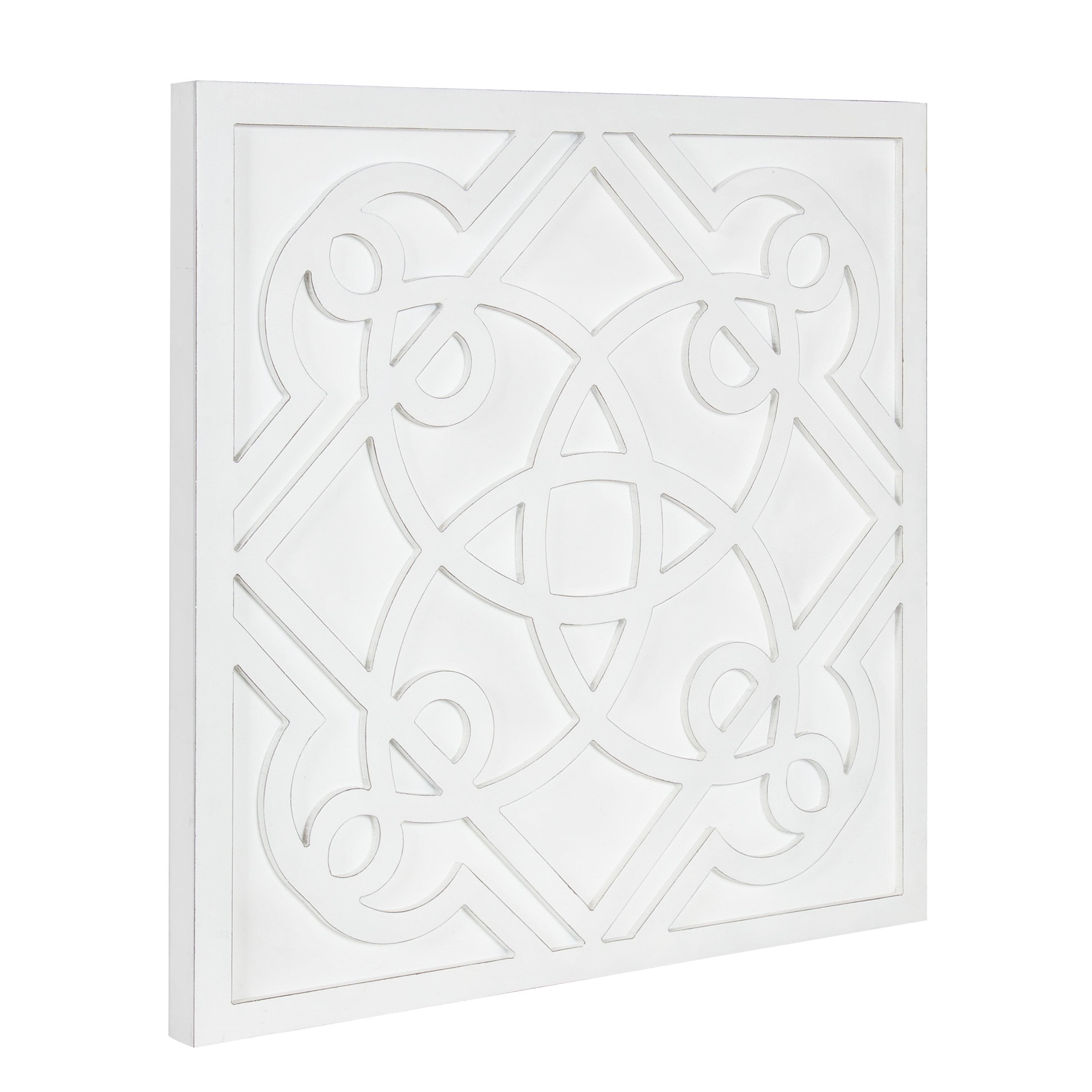 Kate and Laurel Mercador Square Wooden Wall Art Plaque, White, 24 x 24, Modern Farmhouse Dimensional Wood Wall Art Plaque for Simple Coastal Home Decor Design