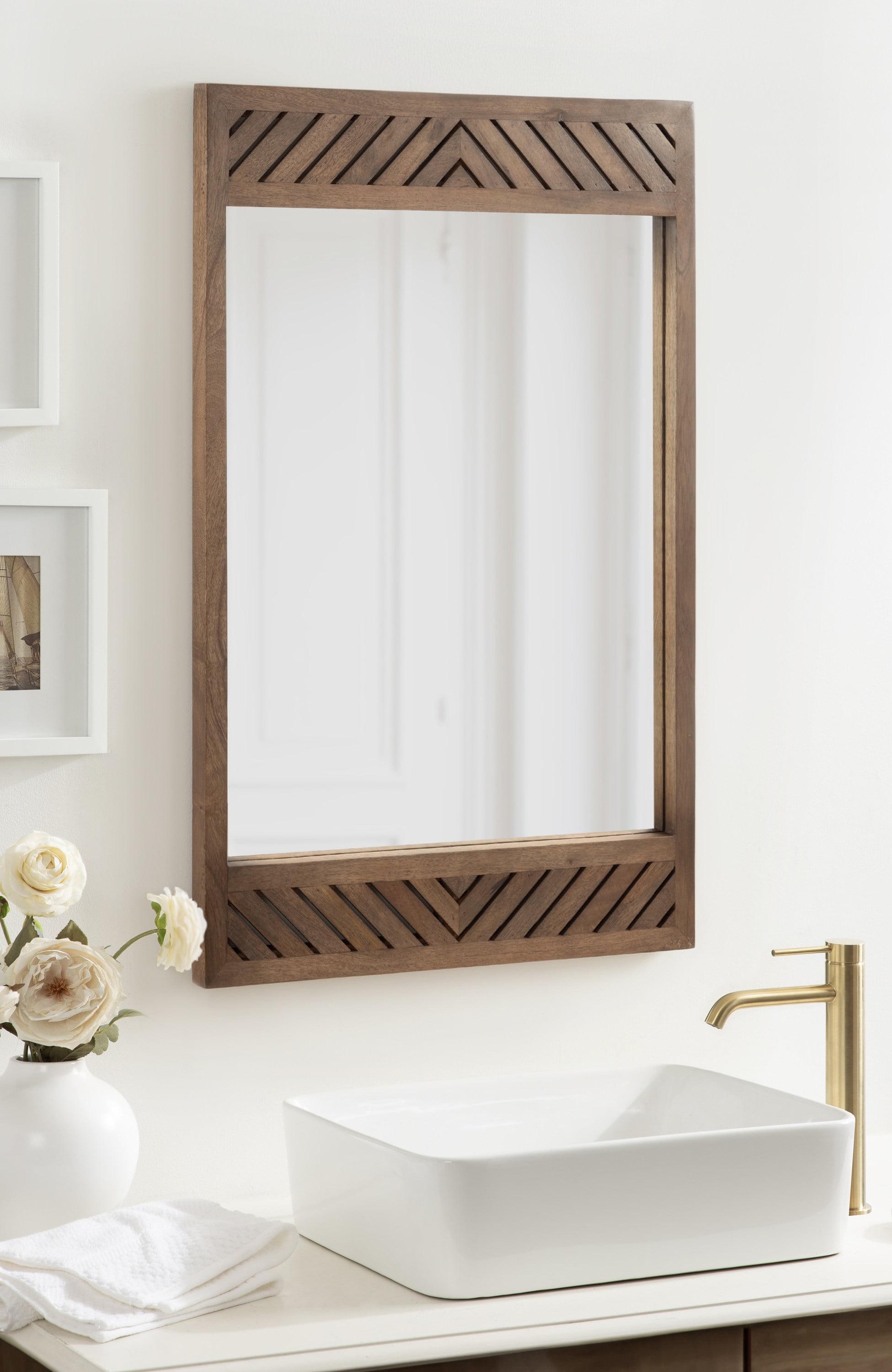 Mezzeta Brown Wood Chevron 24"x36" Rectangular Wall Mirror