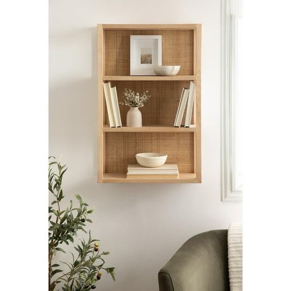 Kate & Laurel All Things Decor 30" Ori Rattan/Wood Wall Shelf Natural