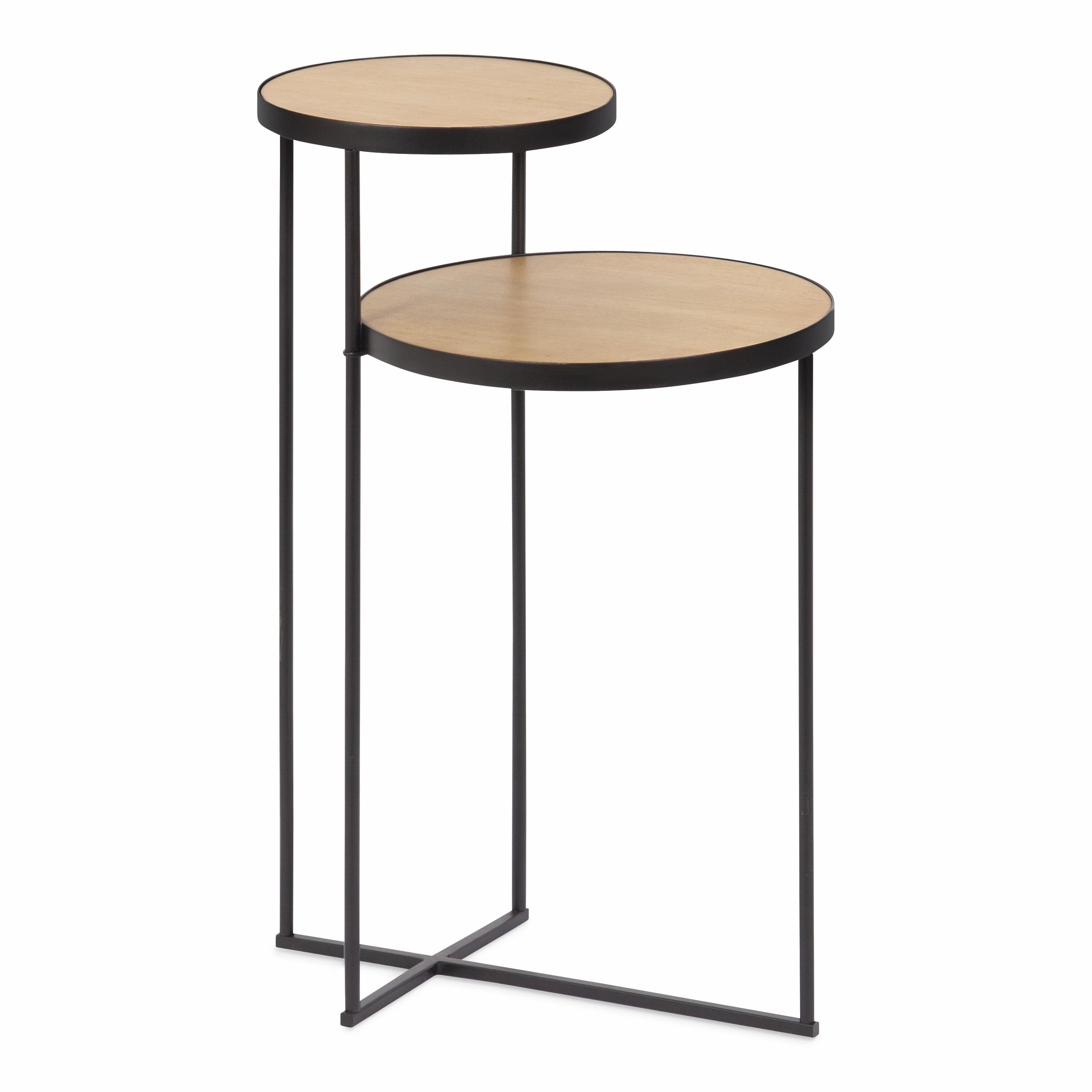 Kate and Laurel Peero Round Metal Side Table, 12x15x24, Natural and Black