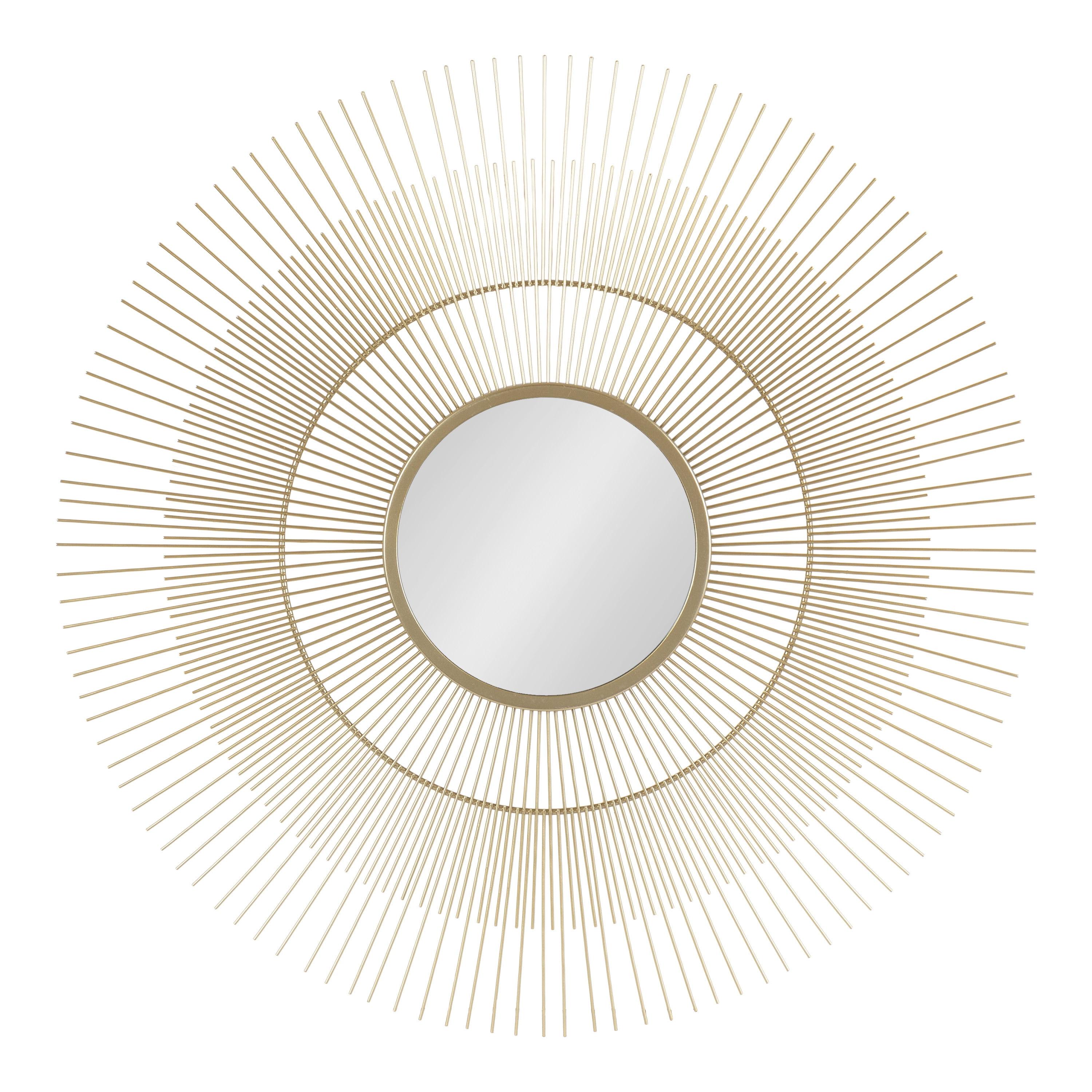 Kate and Laurel Quillet Mid-Century Round Decorative Wall Mirror, 26 Inch Diameter, Gold, Metal Circle Statement Piece Mirror with Detailed Sunburst Frame