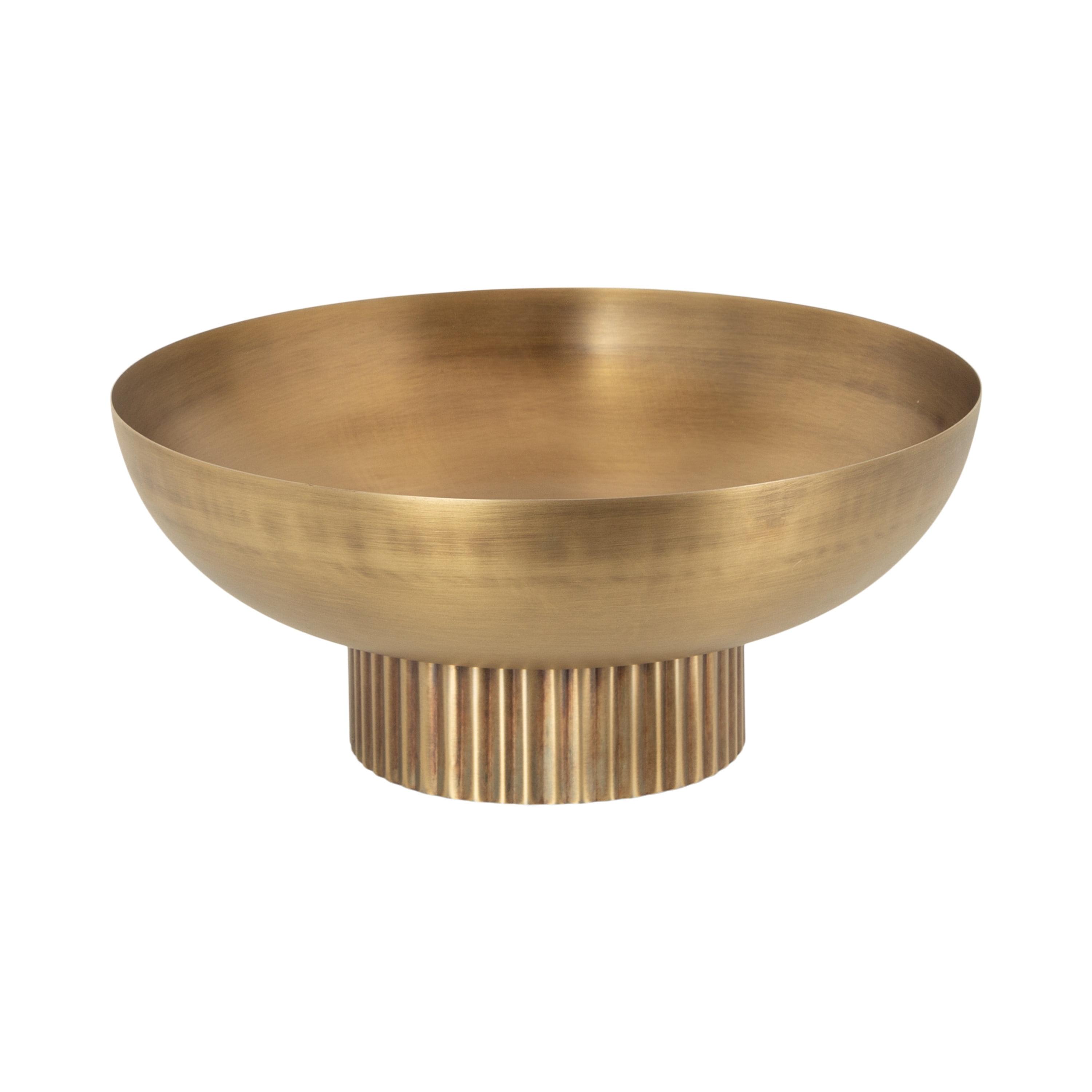 Rooks 12'' Gold Ribbed Iron Decorative Bowl