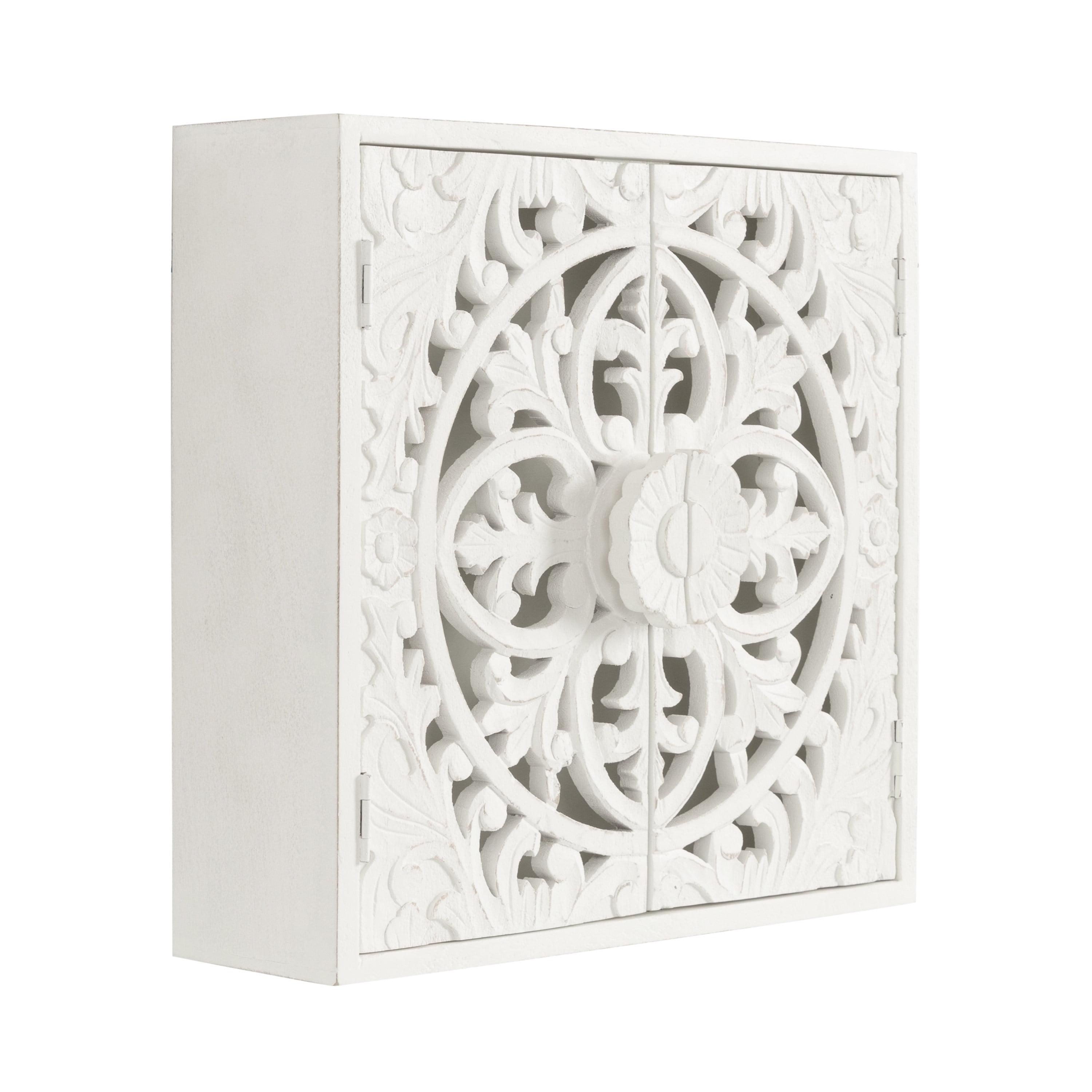 Kate & Laurel All Things Decor 20" Saanvi Traditional Carved Wood Wall Cabinet White: Artisan-Made, No Assembly, Includes Mounting Hardware