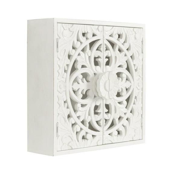Kate & Laurel All Things Decor 20" Saanvi Traditional Carved Wood Wall Cabinet White: Artisan-Made, No Assembly, Includes Mounting Hardware