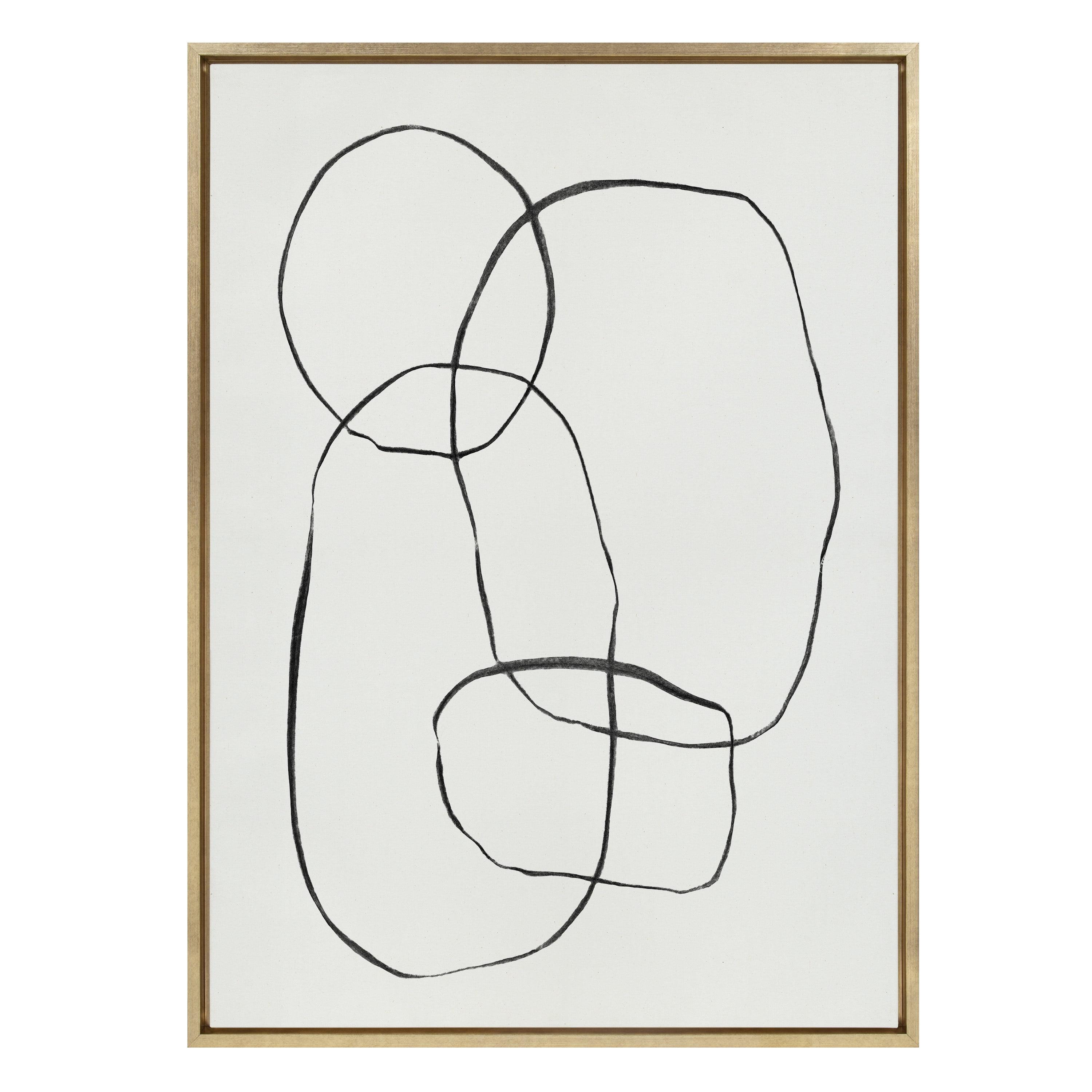 28" x 38" Sylvie 871 Modern Circles Framed Canvas Gold - Kate & Laurel All Things Decor: Contemporary Wall Art, Linen Texture