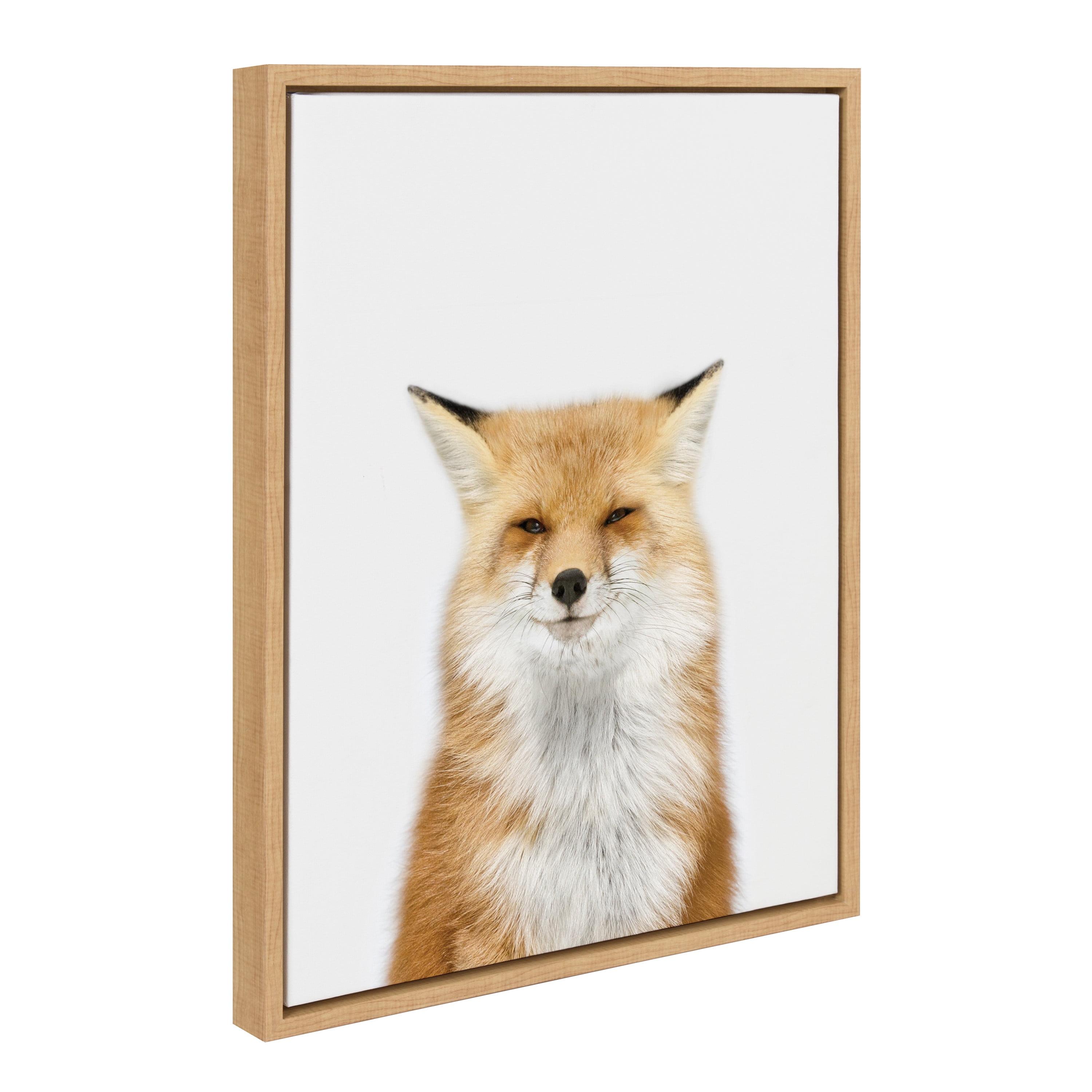 Natural Framed Fox Canvas Wall Art for Nursery