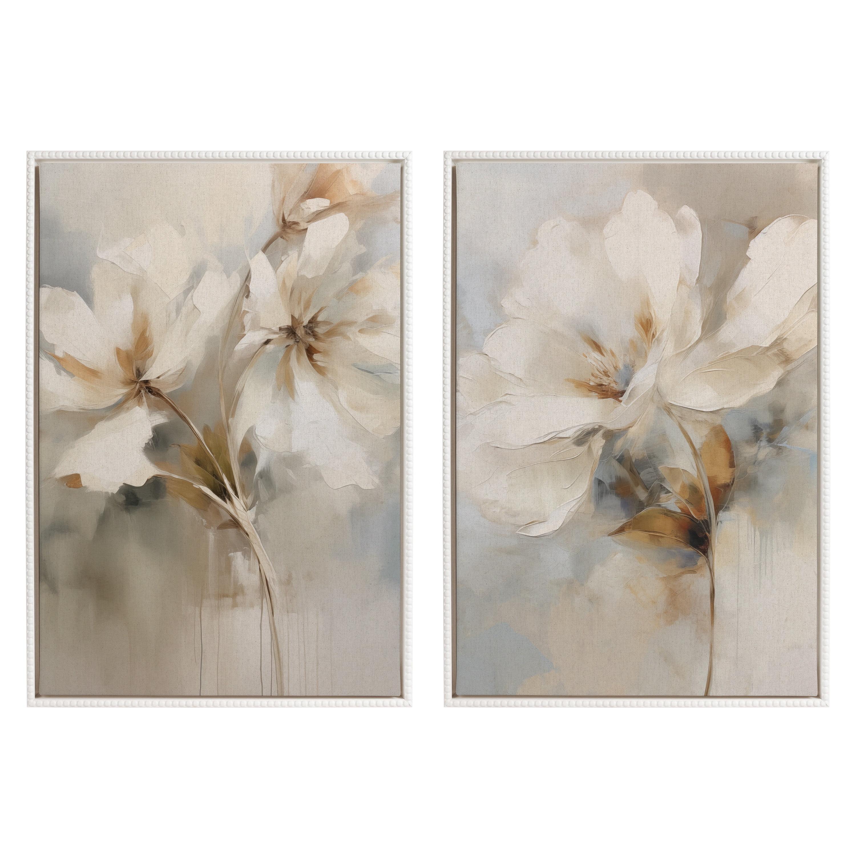 Kate & Laurel All Things Decor (Set of 2) 23"x33" Sylvie Beaded Botanical Floral 1 and 2 Framed Arts by The Creative Bunch Studio White