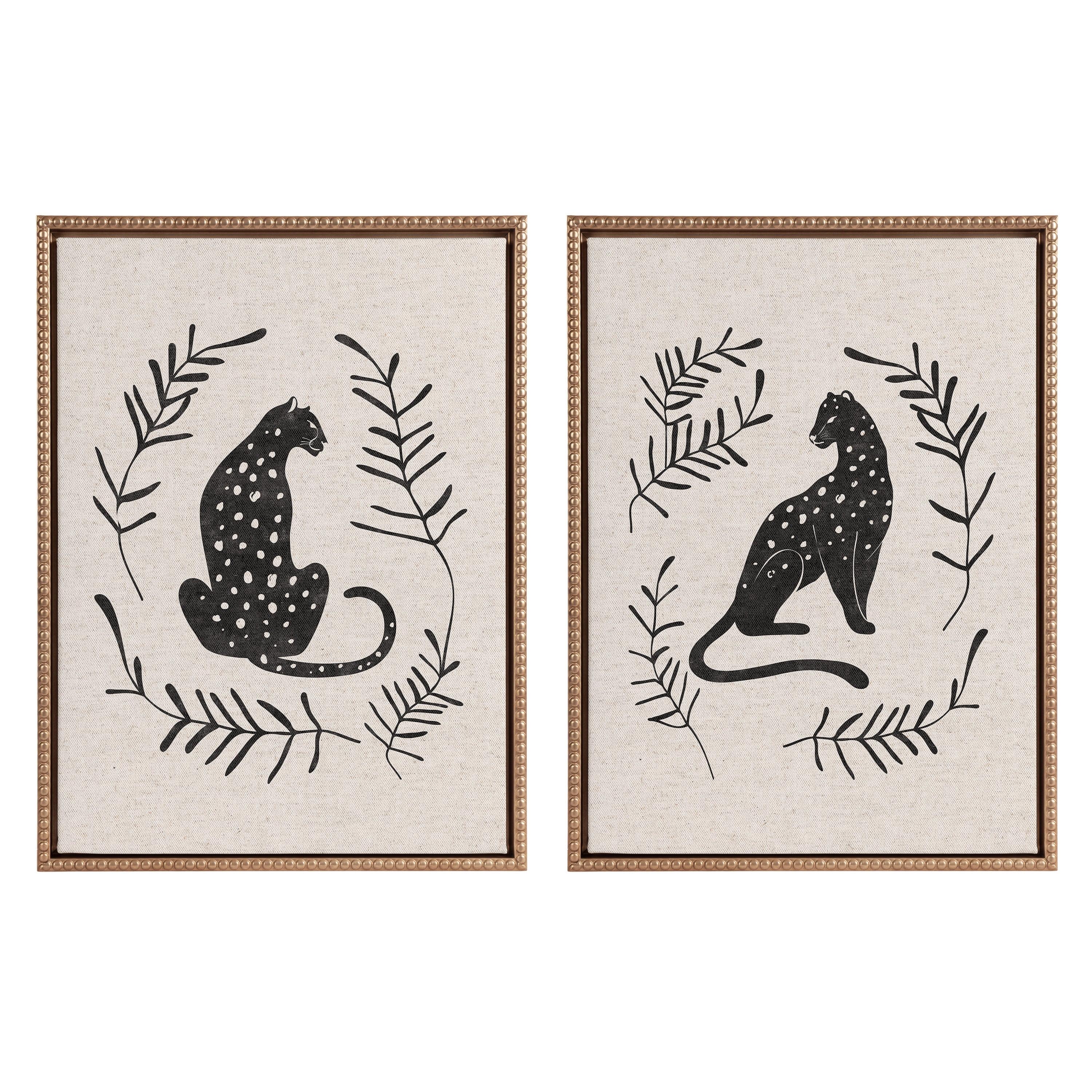 (Set of 2) 18"x24" Sylvie Beaded Jungle Black Bright Framed Canvas Arts by Alexander Ginzburg Gold - Kate & Laurel All Things Decor