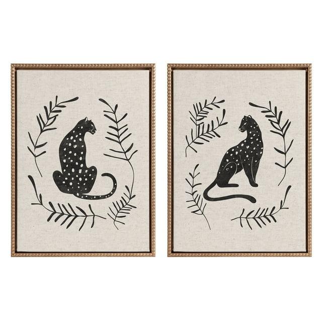 (Set of 2) 18"x24" Sylvie Beaded Jungle Black Bright Framed Canvas Arts by Alexander Ginzburg Gold - Kate & Laurel All Things Decor