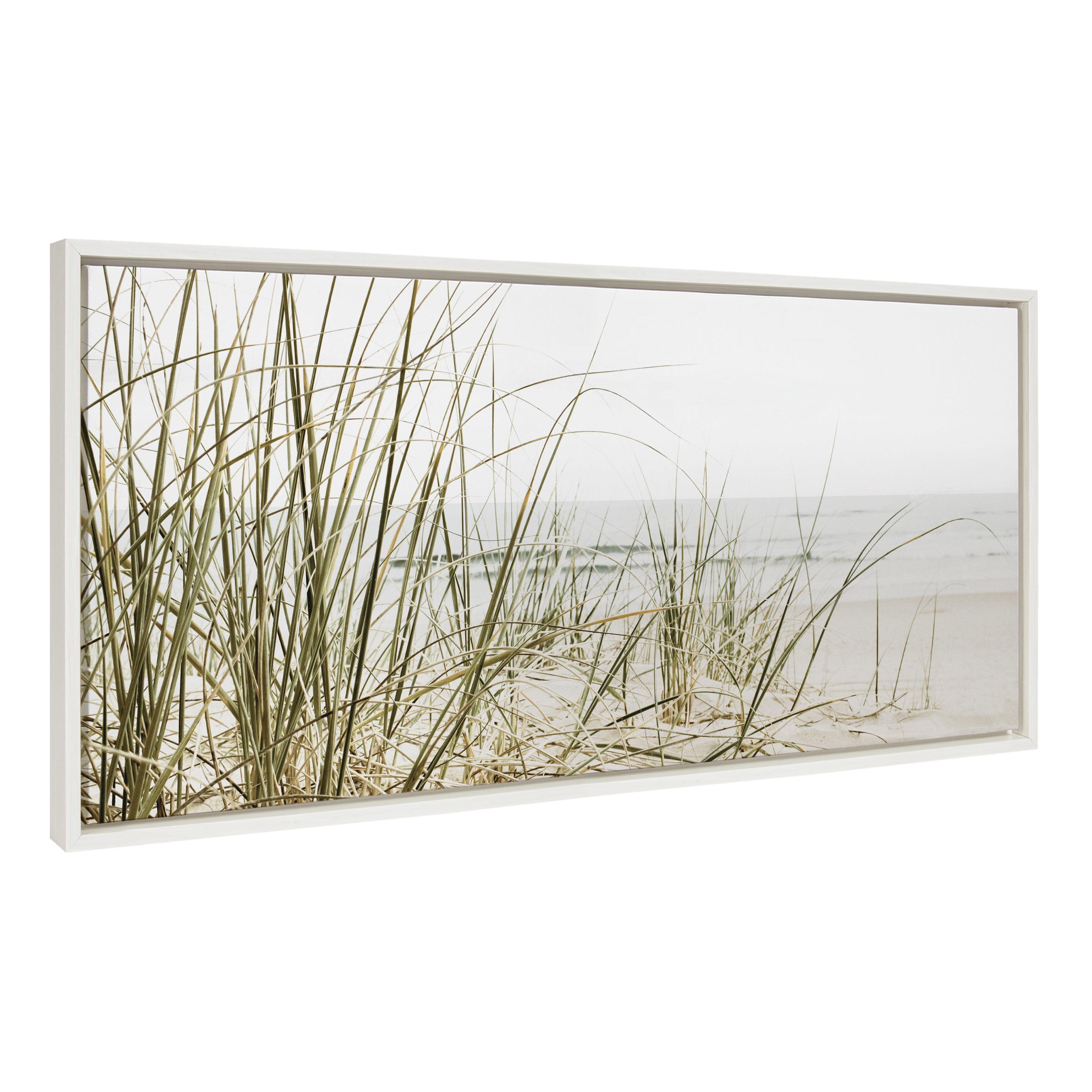 Calming Beach Grass Landscape Canvas Print with White Frame