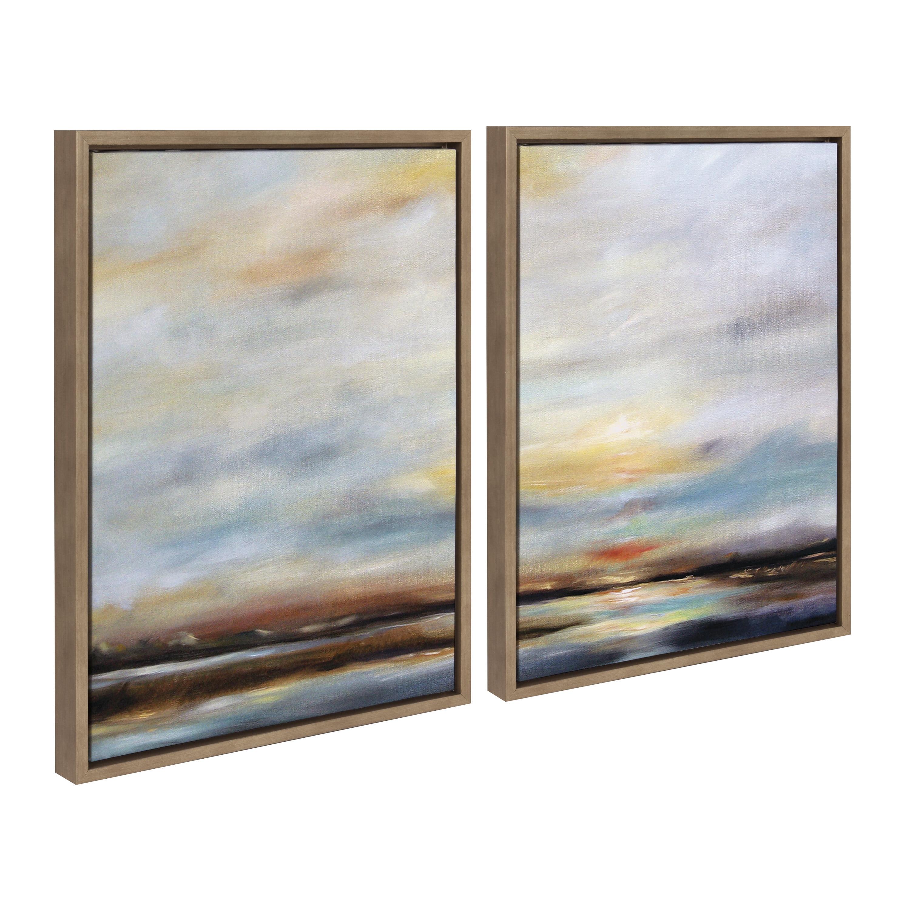 Carolina Sunset Coastal Landscape Canvas Art Set with Gold Frame