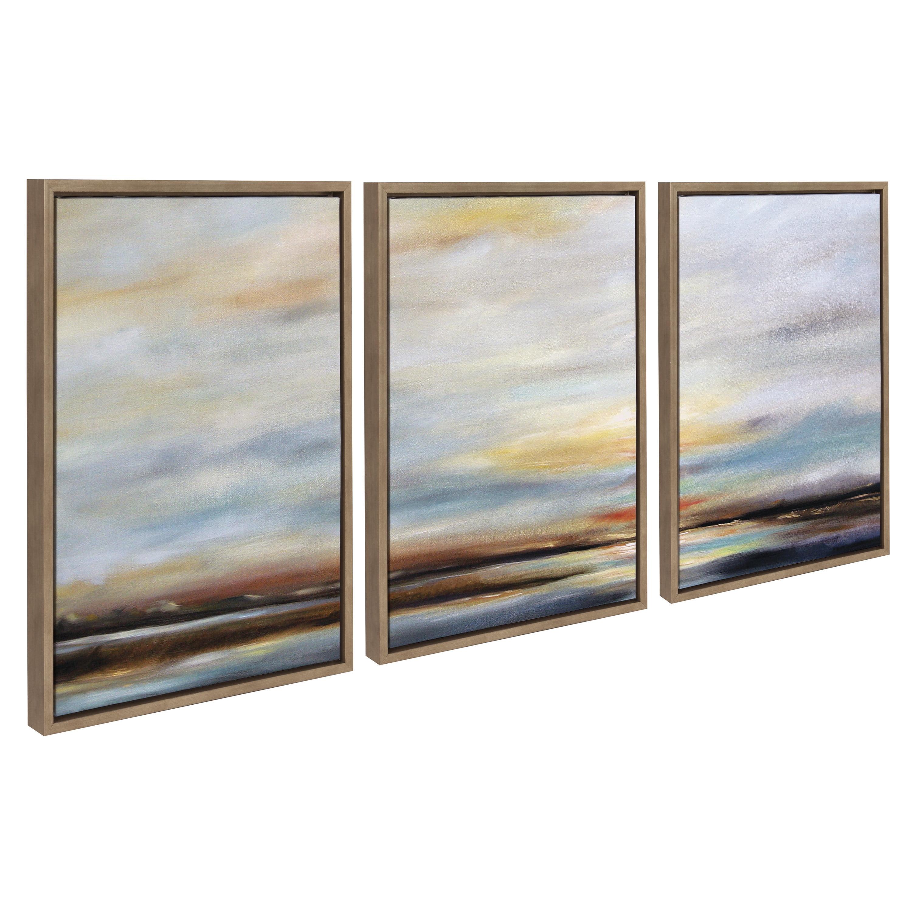 (Set of 3) 18" x 24" Sylvie Carolina Sunset Framed Canvas by Mary Sparrow Gold - Kate & Laurel All Things Decor