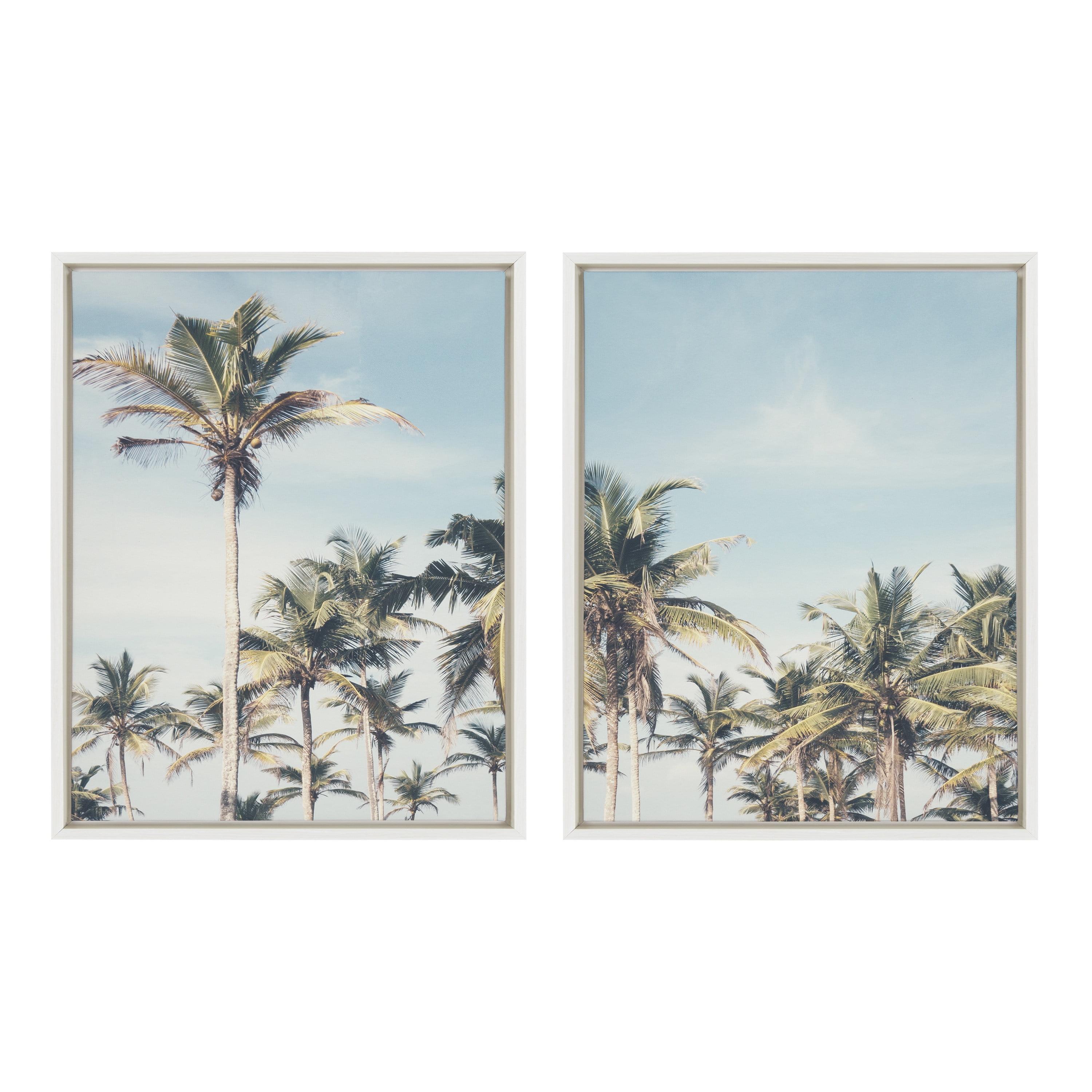 18" x 24" 2pc Sylvie Coastal Coconut Palm Tree Beach Framed Canvas Set by the Creative Bunch Studio White - Kate & Laurel All Things Decor