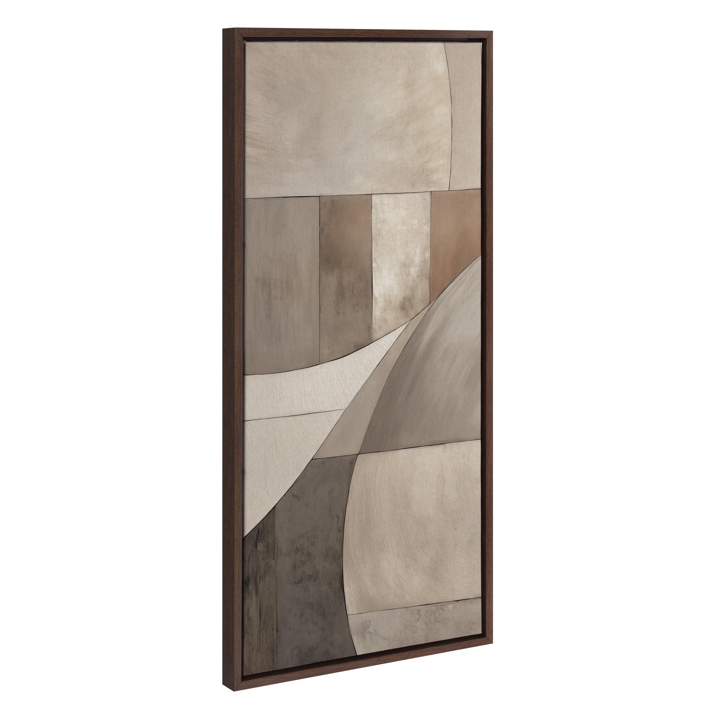 Kate & Laurel All Things Decor 18"x40" Sylvie Curved Grid Abstract on Neutral Linen Framed Canvas by The Creative Bunch Studio Brown