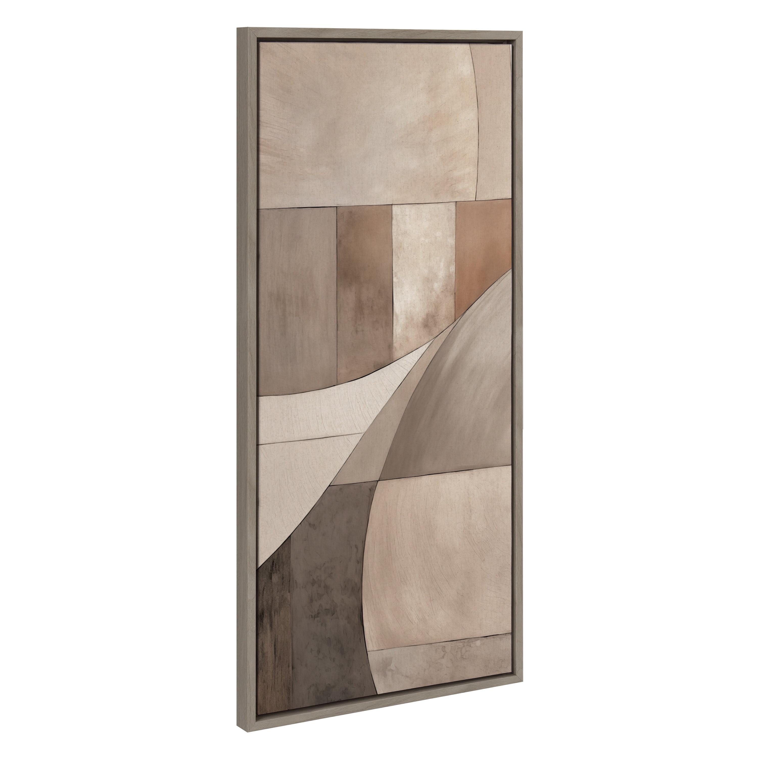 Kate & Laurel All Things Decor 18"x40" Sylvie Curved Grid Abstract on Neutral Linen Framed Canvas by The Creative Bunch Studio Gray