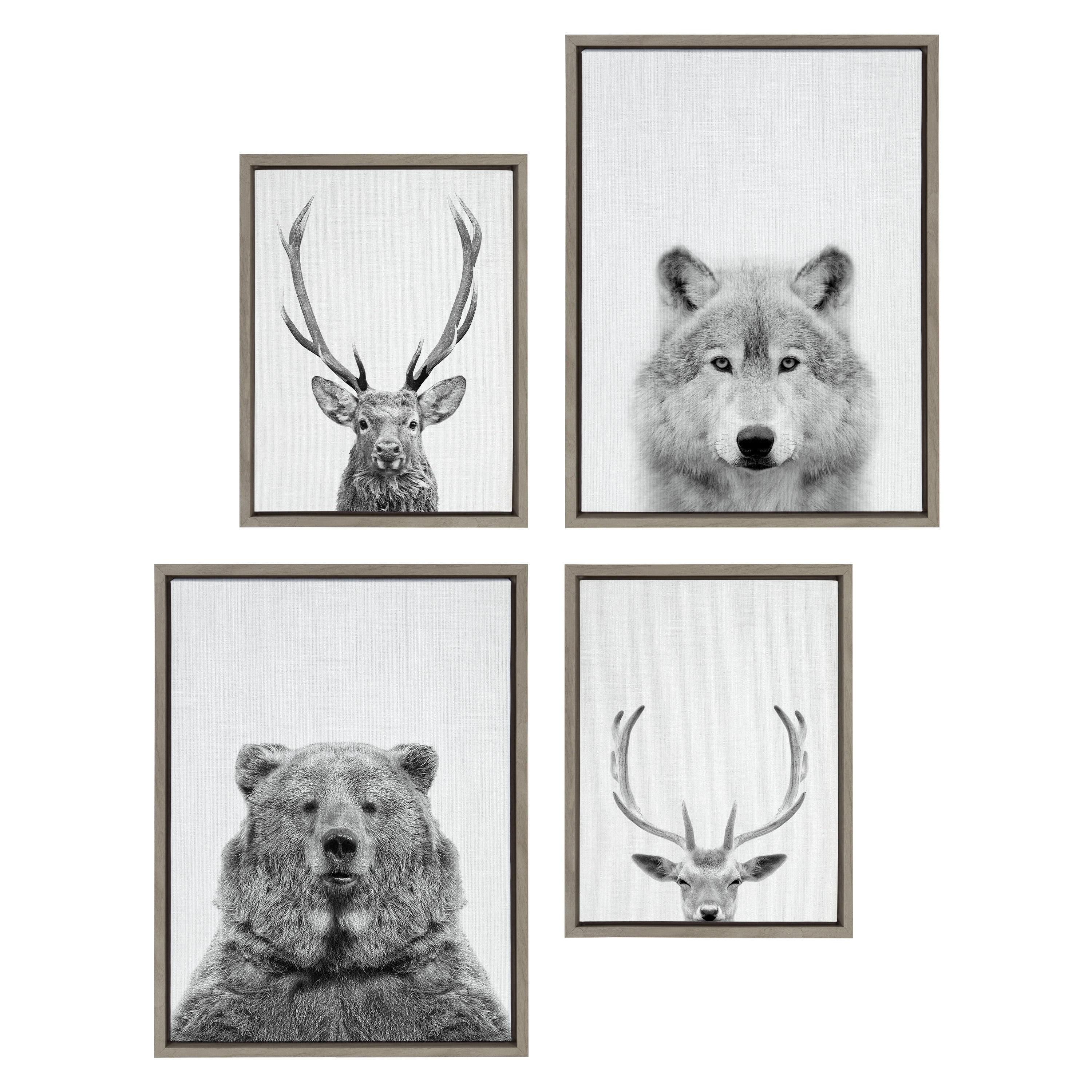 Kate & Laurel All Things Decor (Set of 4) Sylvie Deer Wolf Bear European and Cervus Elaphus Red Deer WallArts by Simon Te of Tai Prints