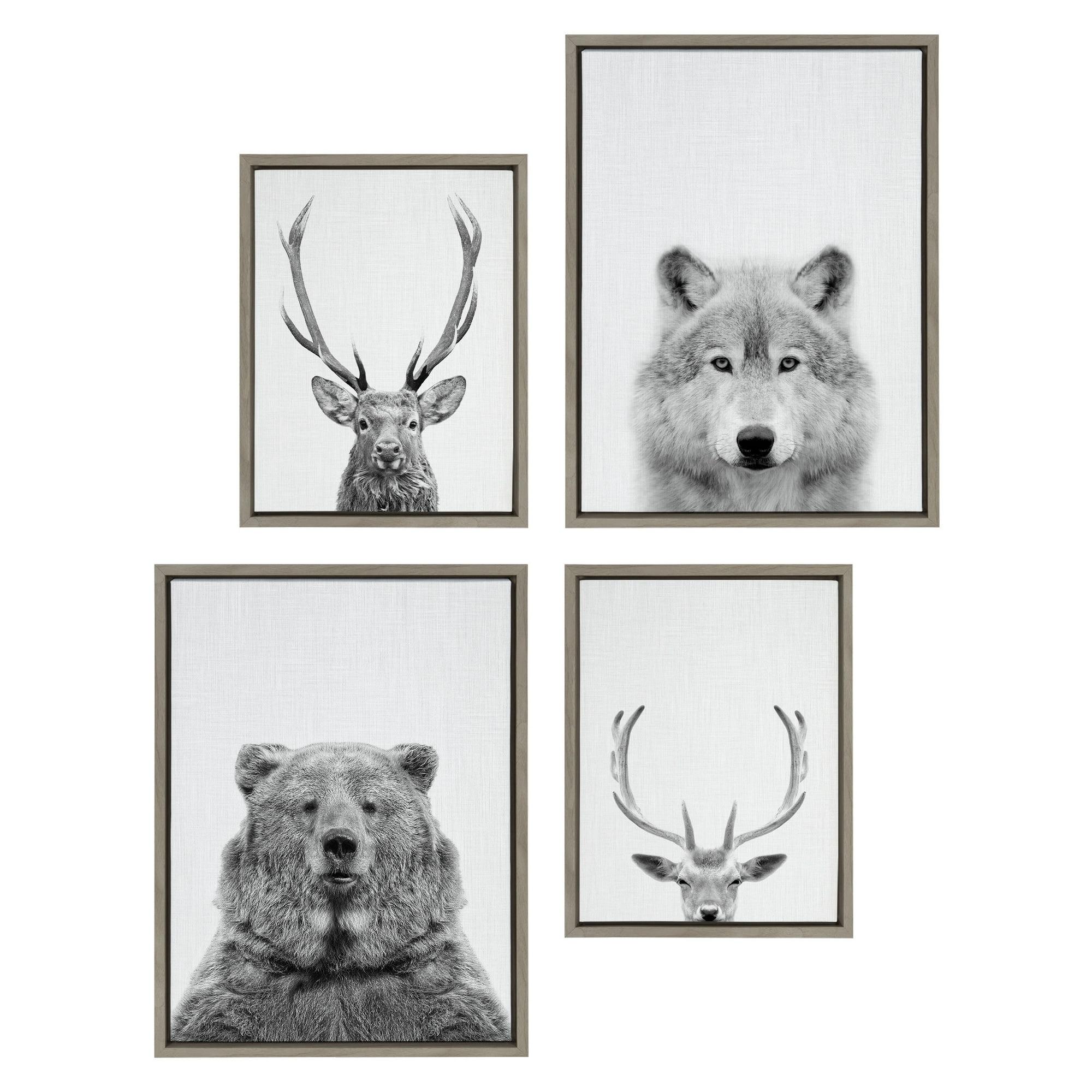 Kate & Laurel All Things Decor (Set of 4) Sylvie Deer Wolf Bear European and Cervus Elaphus Red Deer WallArts by Simon Te of Tai Prints