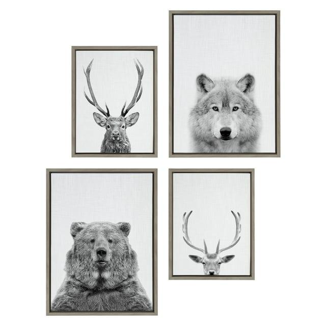 Kate & Laurel All Things Decor (Set of 4) Sylvie Deer Wolf Bear European and Cervus Elaphus Red Deer WallArts by Simon Te of Tai Prints