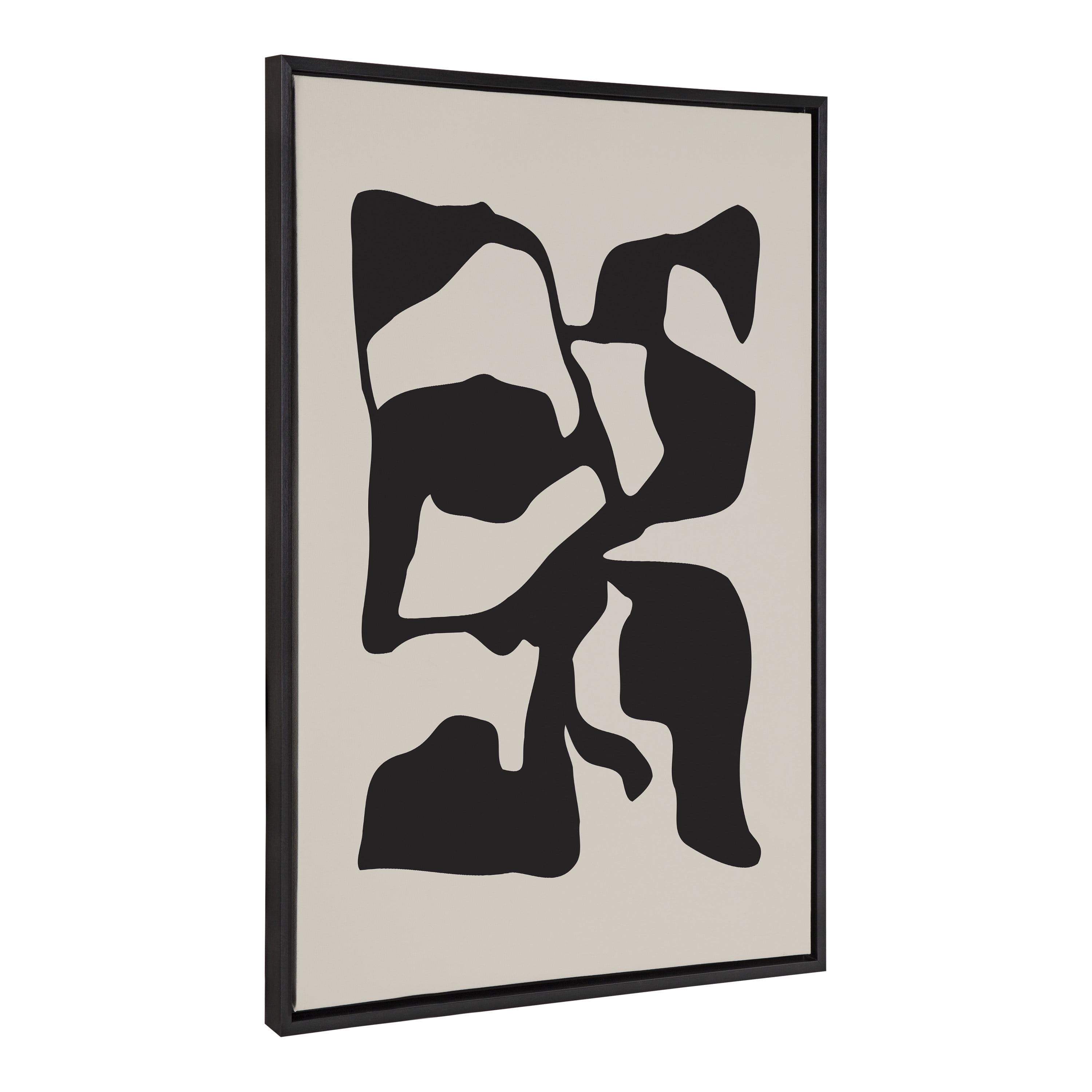 Distorted Shapes Black and Tan Abstract Canvas Wall Art, 28x38