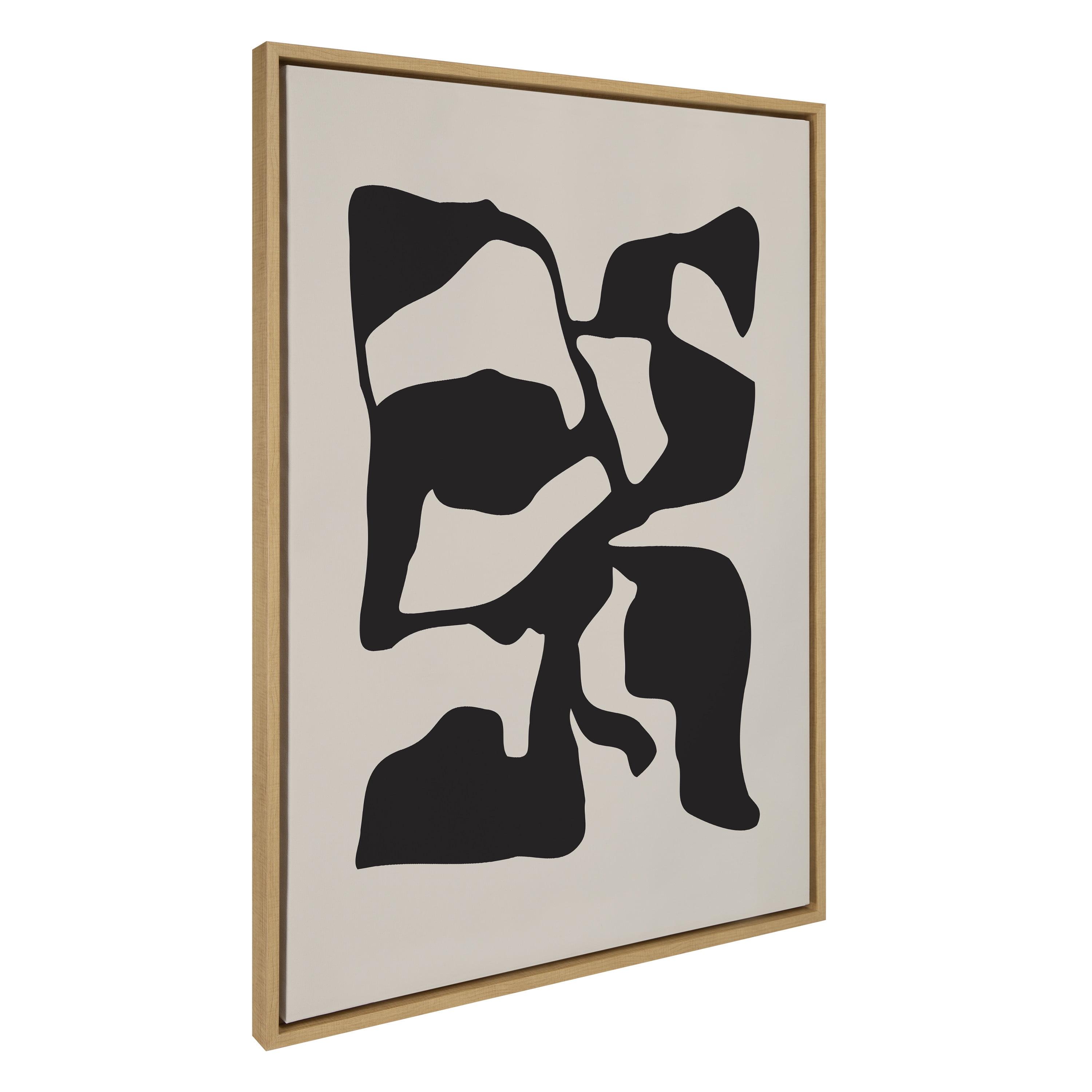 Kate and Laurel Sylvie Distorted Shapes of Black and Tan Framed Canvas Wall Art by The Creative Bunch Studio, 28x38 Natural, Contemporary Abstract Bold Art for Wall