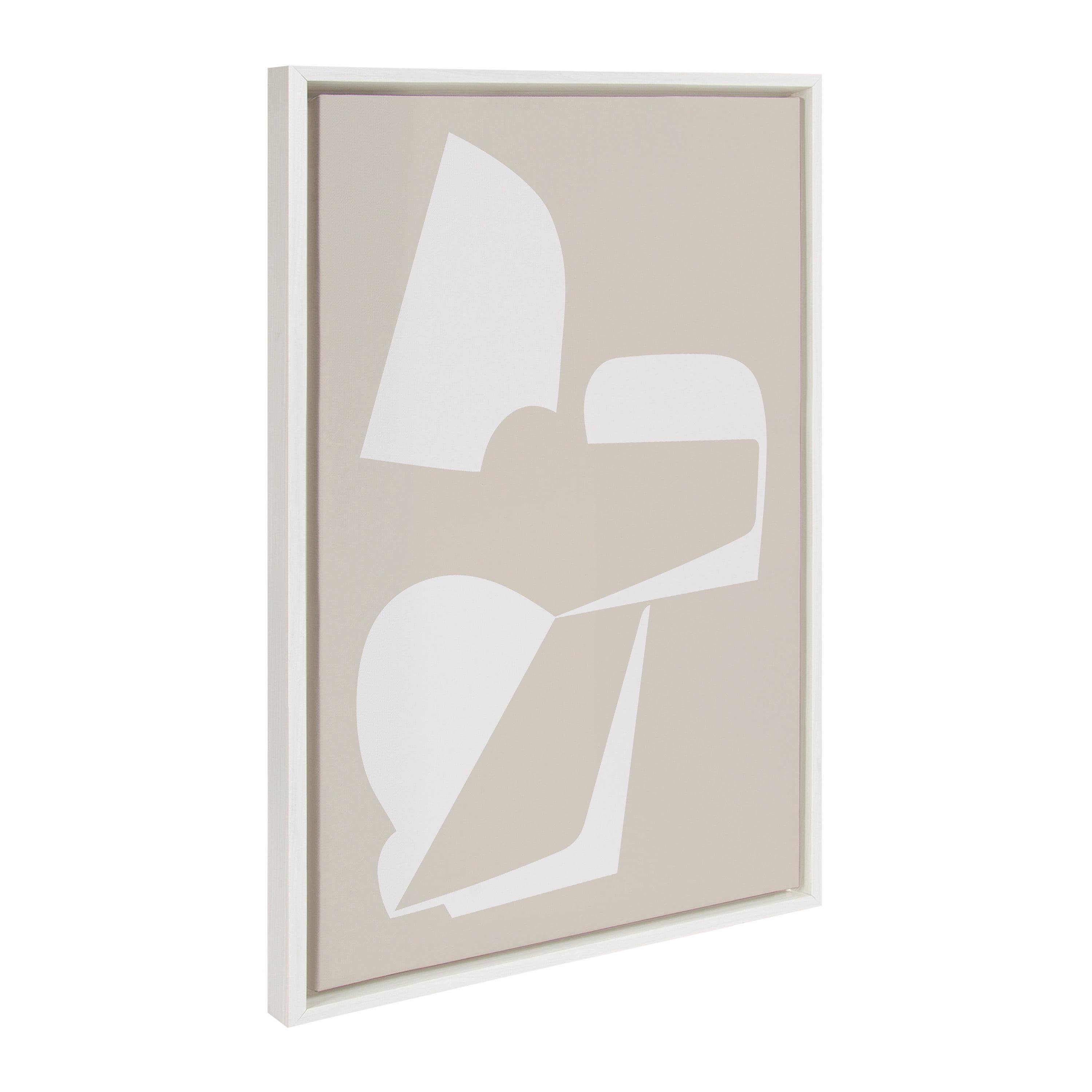 White and Beige Abstract Canvas Wall Art with Polystyrene Frame, 23x33