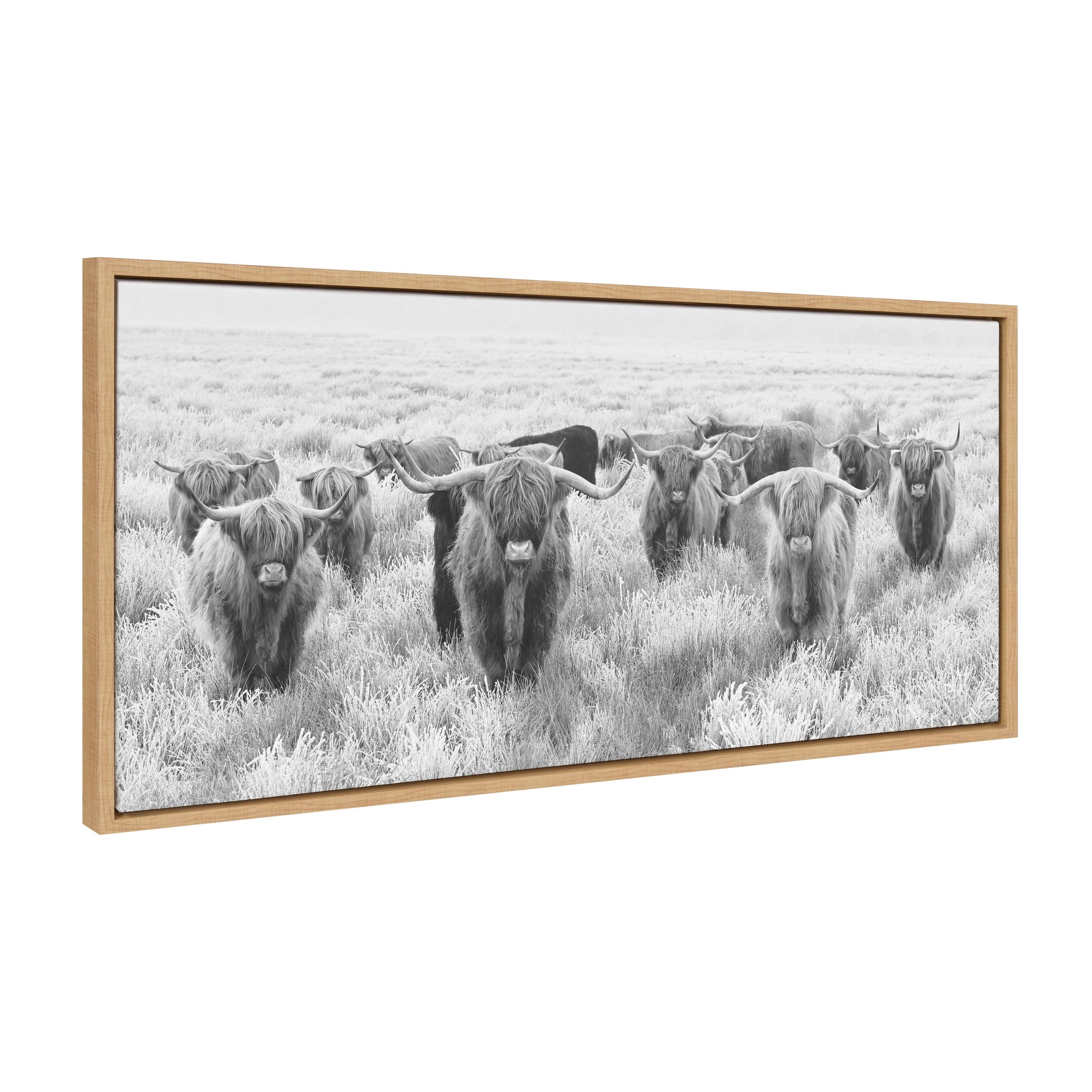 Kate and Laurel Sylvie Herd of Highland Cows Black and White Framed Canvas by The Creative Bunch Studio