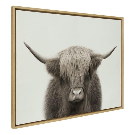 Kate and Laurel Sylvie Hey Dude Highland Cow Color Framed Canvas by The Creative Bunch Studio, 31.5 x 41.5, Natural