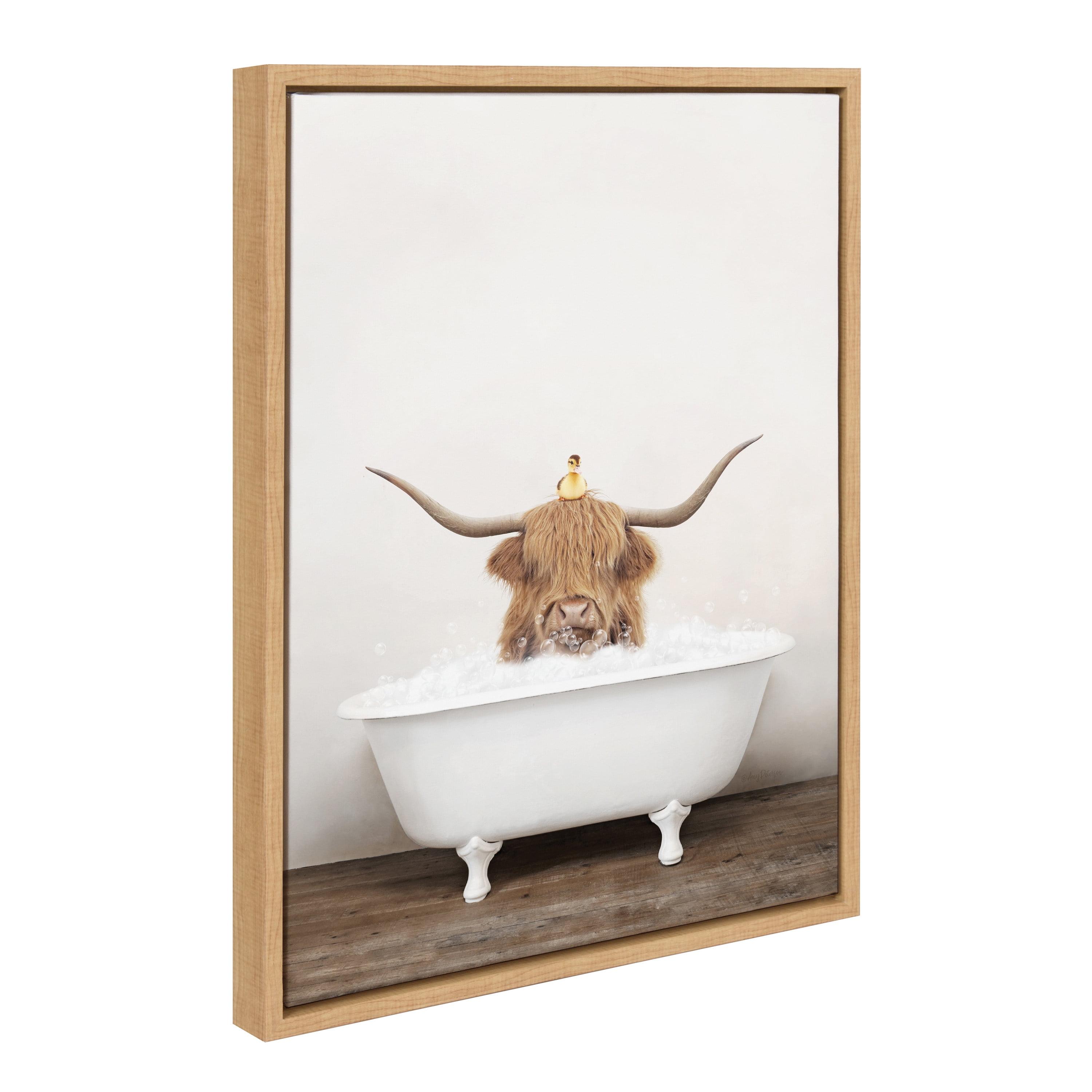 18" x 24" Sylvie Highland Cow Duckling Bath Framed Canvas by Amy Peterson - Kate & Laurel All Things Decor