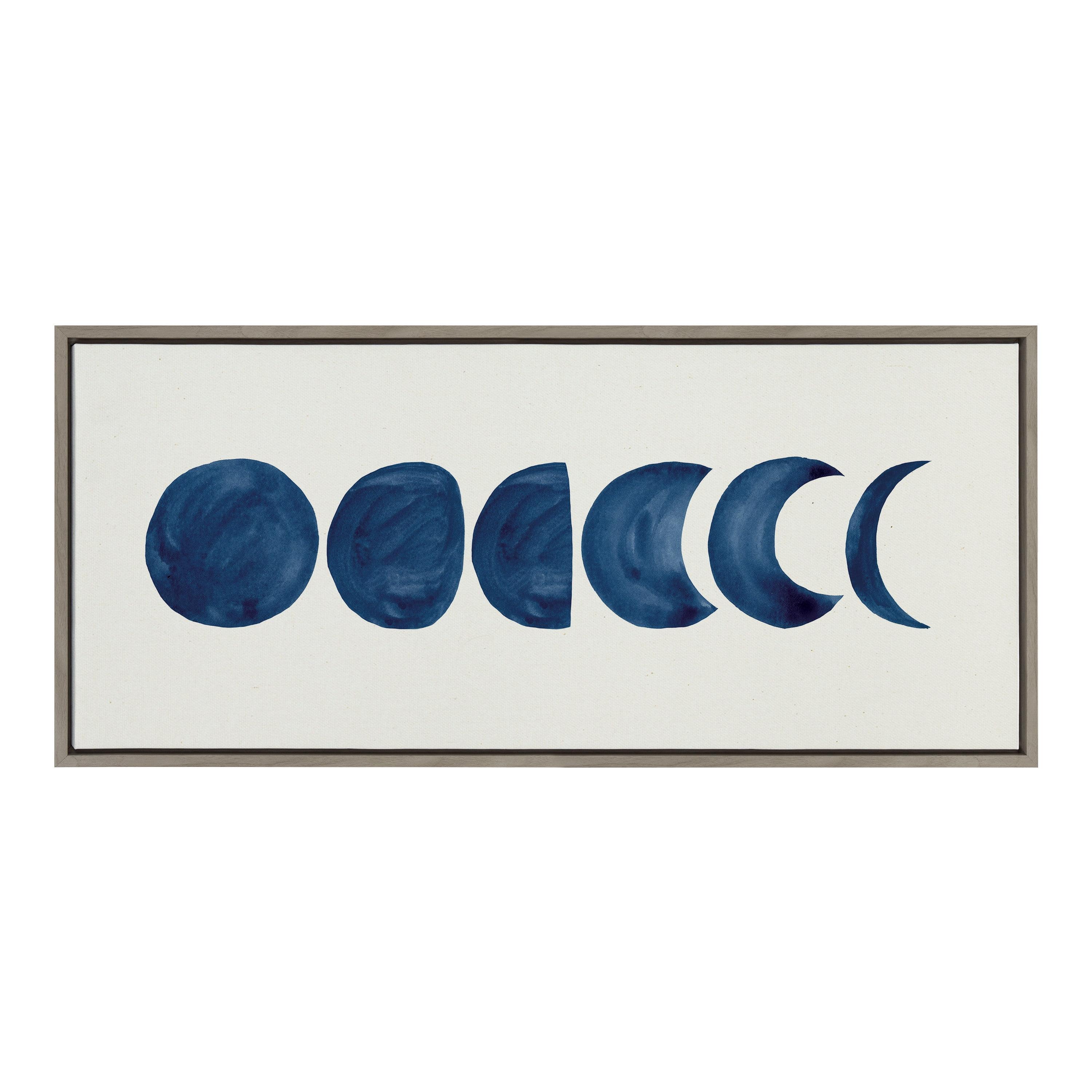 Kate and Laurel Sylvie Linear Moon Phases Framed Canvas by Teju Reval of SnazzyHues, 18x40, Gray