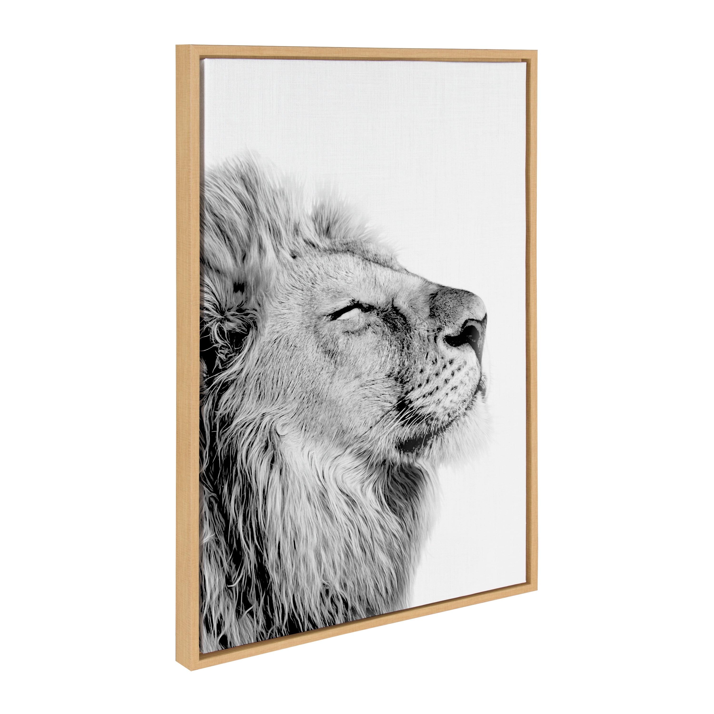 Kate and Laurel Sylvie Lion Self Actualizing Framed Canvas by Amy Peterson Art Studio, 23x33, Natural