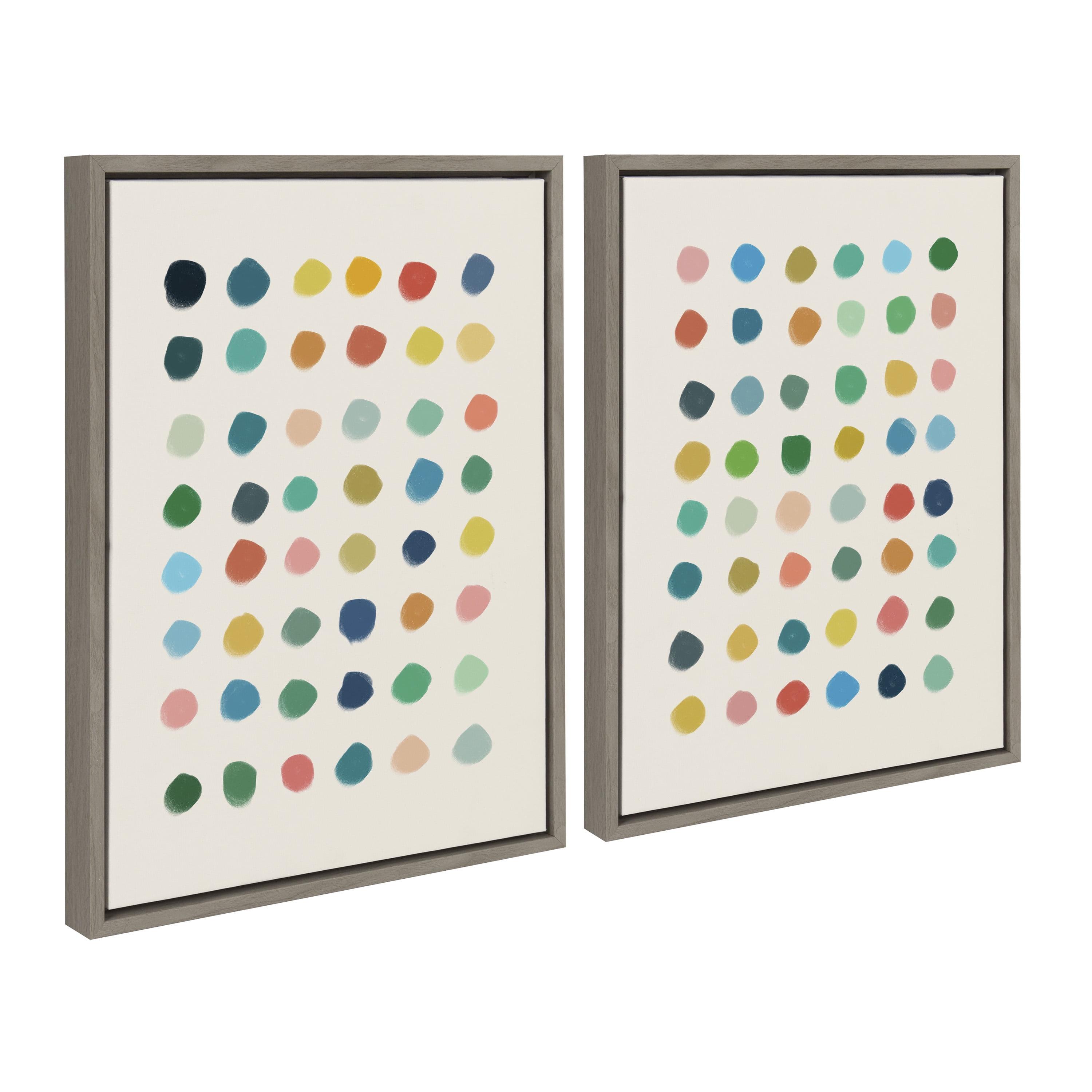 Kate and Laurel Sylvie Meditation 1 and 2 Framed Canvas Wall Art Set by Kelly Knaga, 2 piece 18x24 Gray, Modern Abstract Colorful Polka Dot Art Set for Wall Home Decor