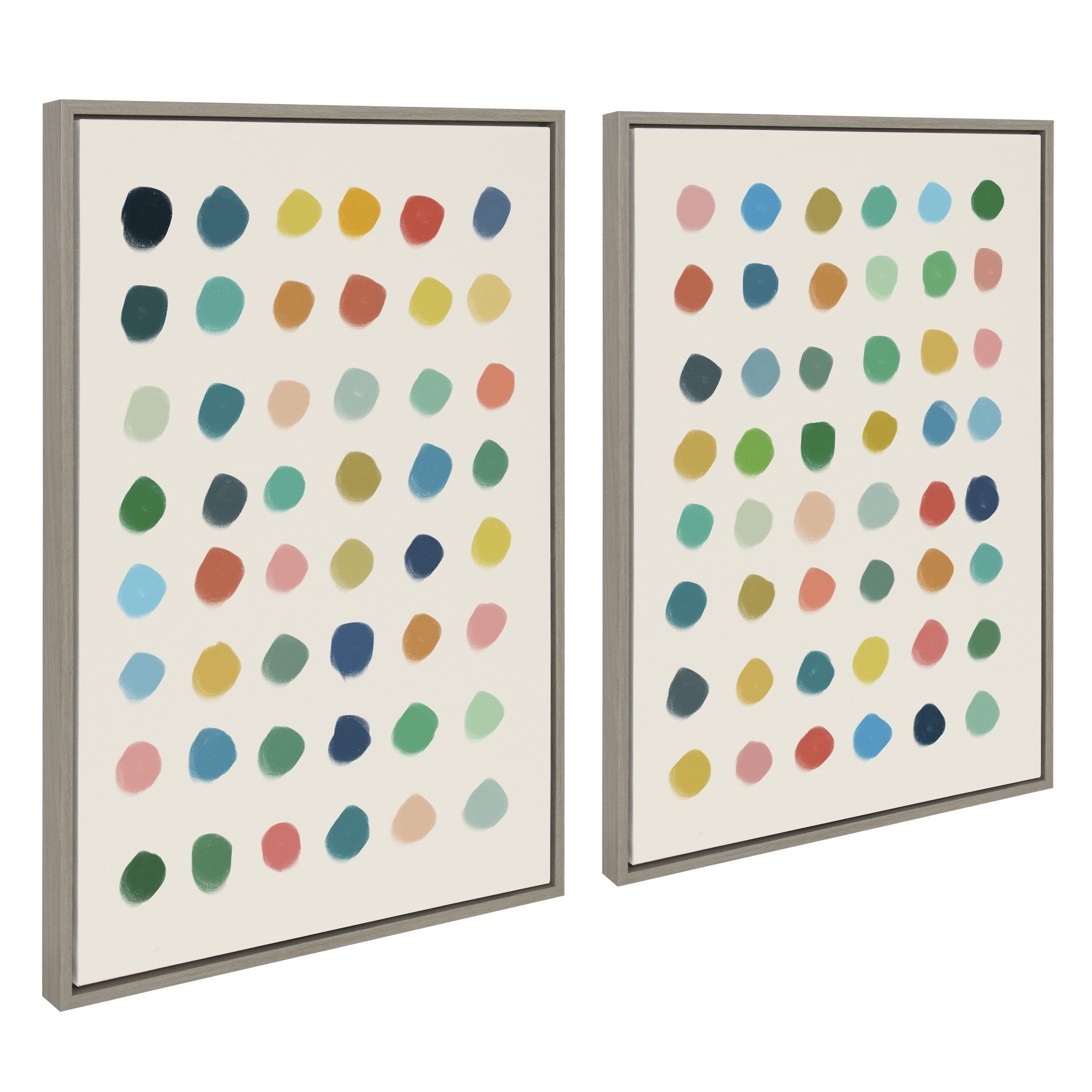 Kate and Laurel Sylvie Meditation 1 and 2 Framed Canvas Wall Art Set by Kelly Knaga, 2 Piece 23x33 Gray, Modern Abstract Colorful Polka Dot Art Set for Wall Home Decor