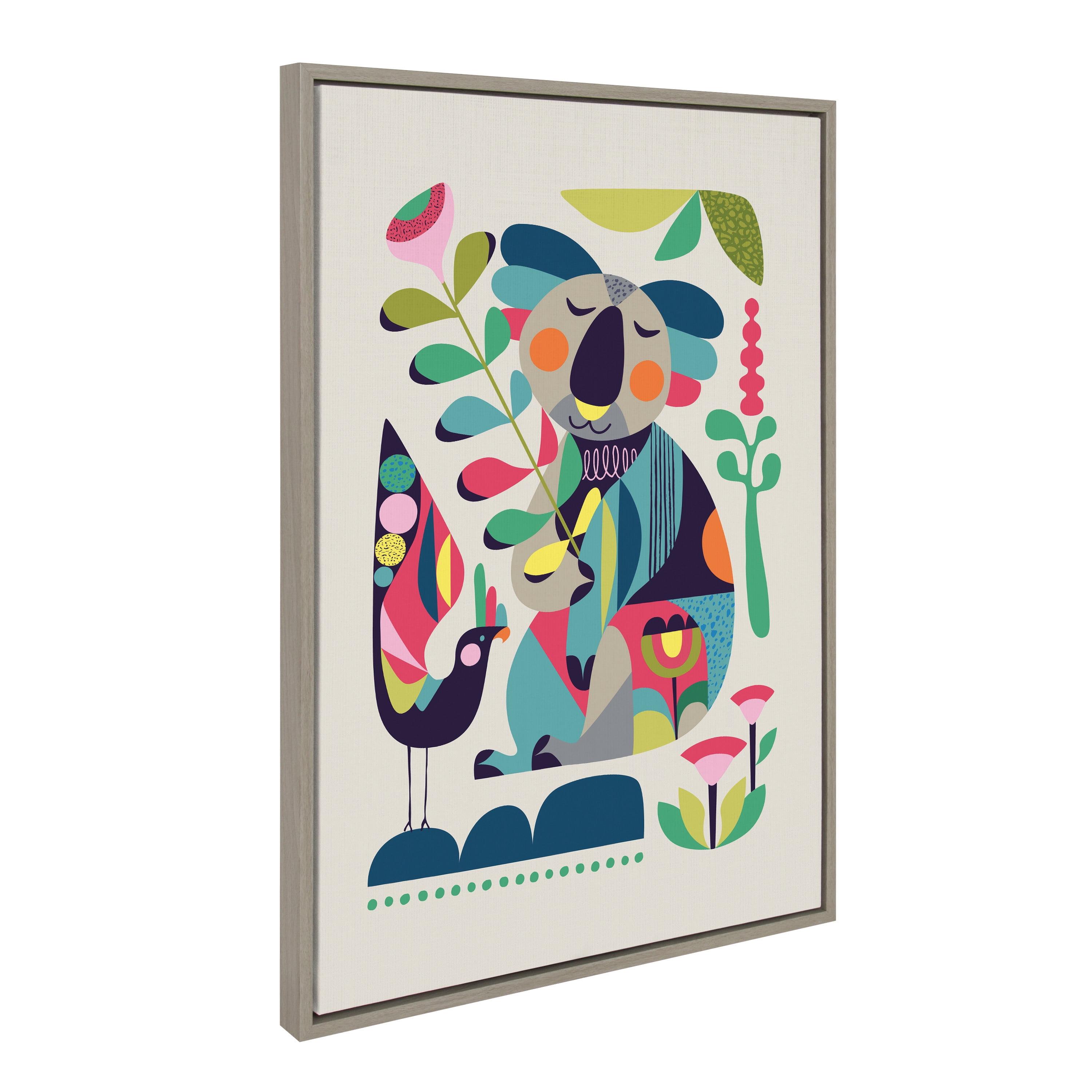 23" x 33" Sylvie Mid-Century Modern Koala Framed Canvas by Rachel Lee Gray - Kate & Laurel All Things Decor: Vertical Wall Art
