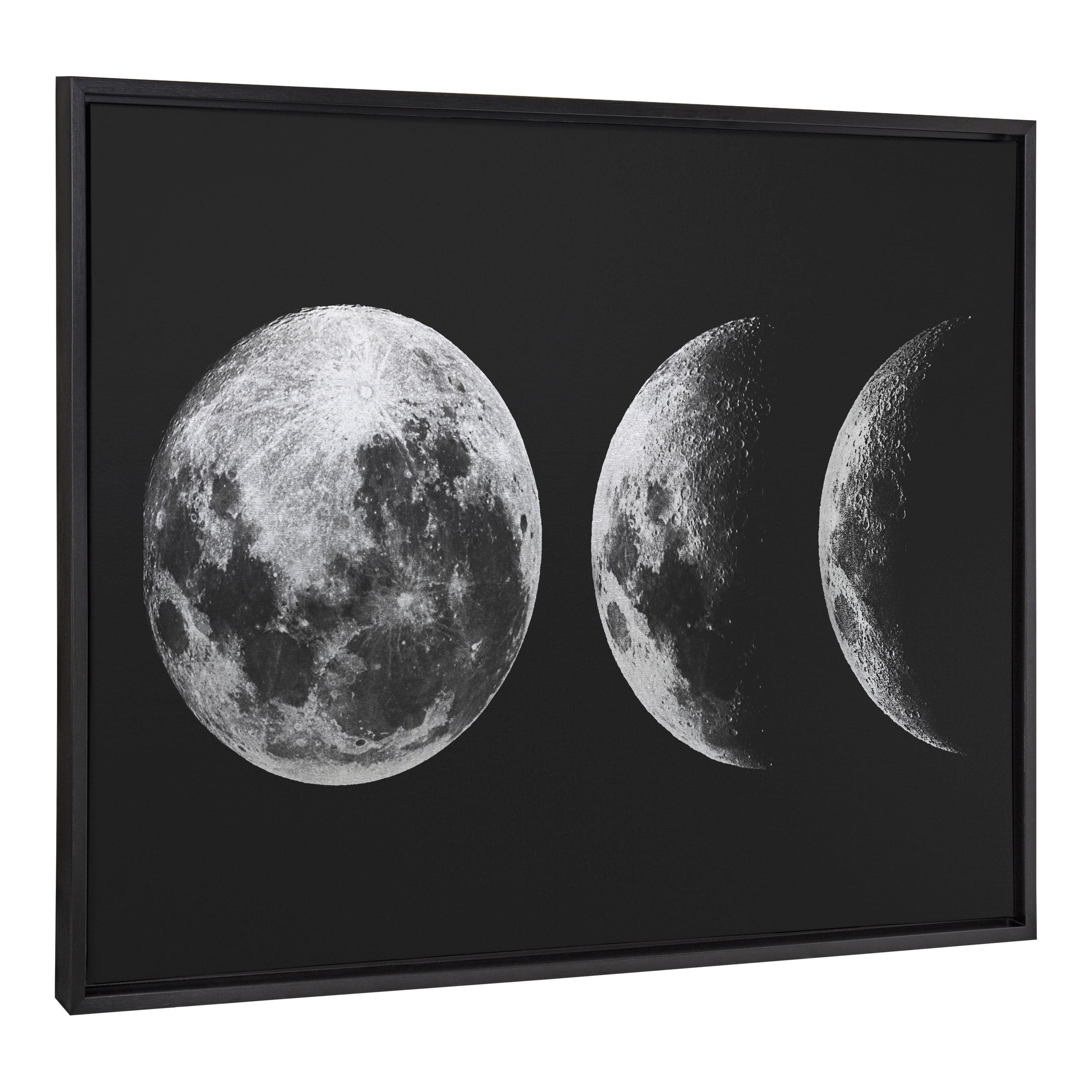 Kate & Laurel All Things Decor 28"x38" Sylvie Mod Moon Its Just a Phase BW Framed Metallic Canvas Wall Art by The Creative Bunch Studio: