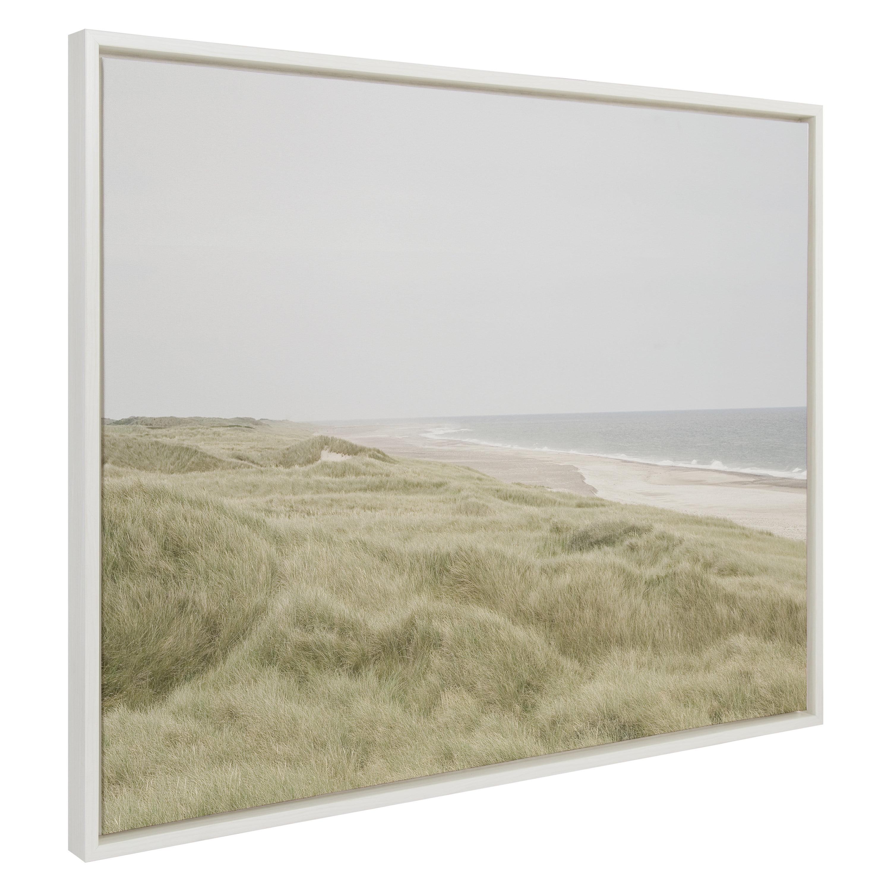 Kate and Laurel Sylvie Peaceful and Serene Coastal Landscape Framed Canvas Wall Art by The Creative Bunch Studio, 31.5x41.5 White, Modern Coastal Beach Landscape Art for Wall