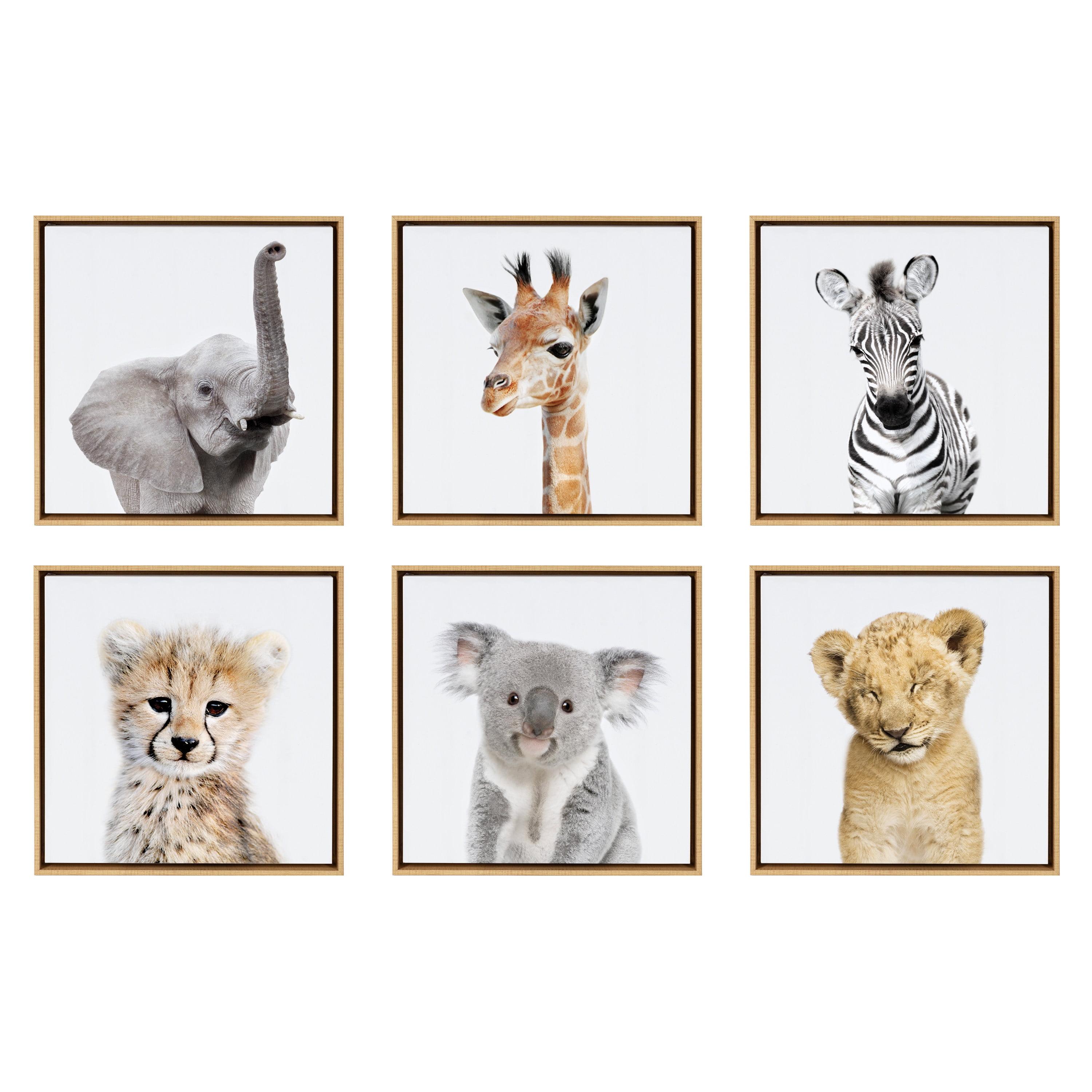 Safari Animal Collection Framed Canvas Wall Art Set of 6