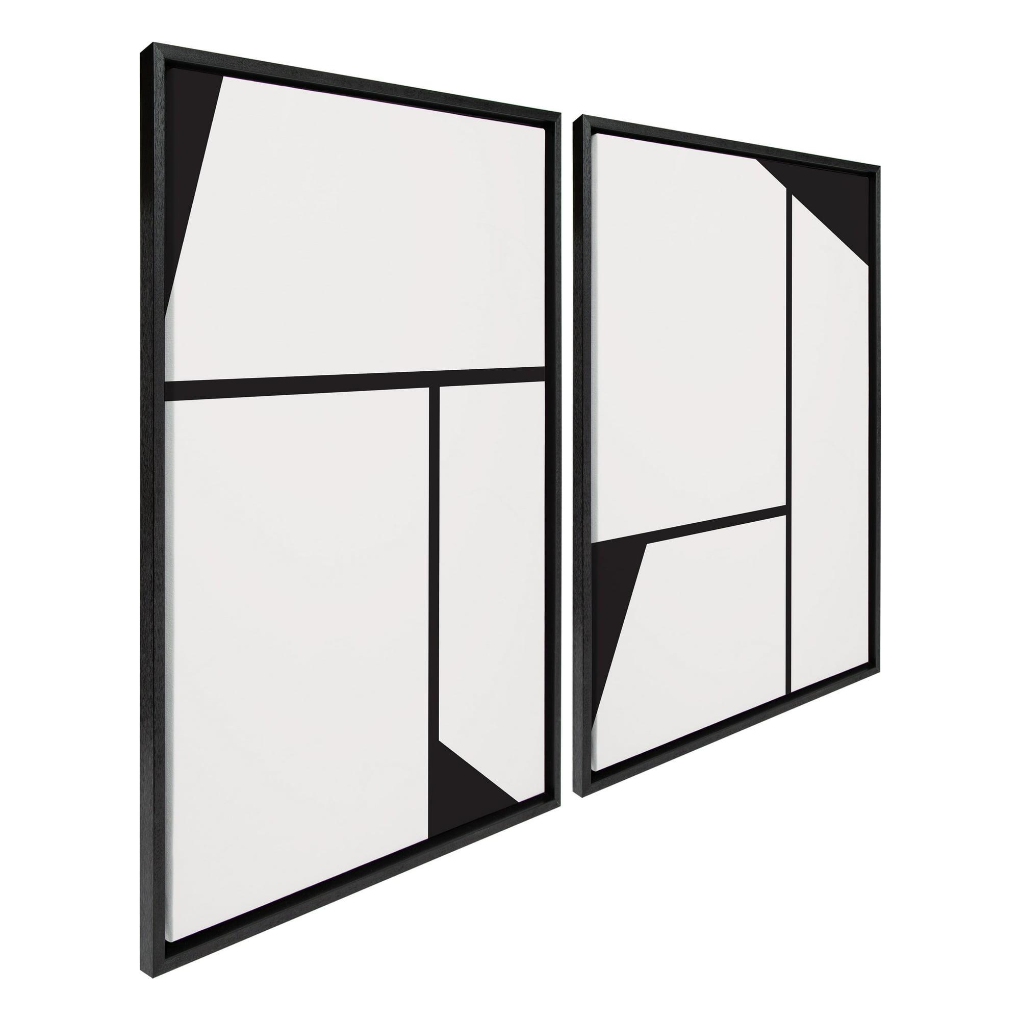 Kate and Laurel Sylvie Sleek Luxe Minimalist Black and White Abstract Framed Canvas Wall Art Set by The Creative Bunch Studio, 2 Piece 23x33 Black, Simple Minimal Art Set for Wall