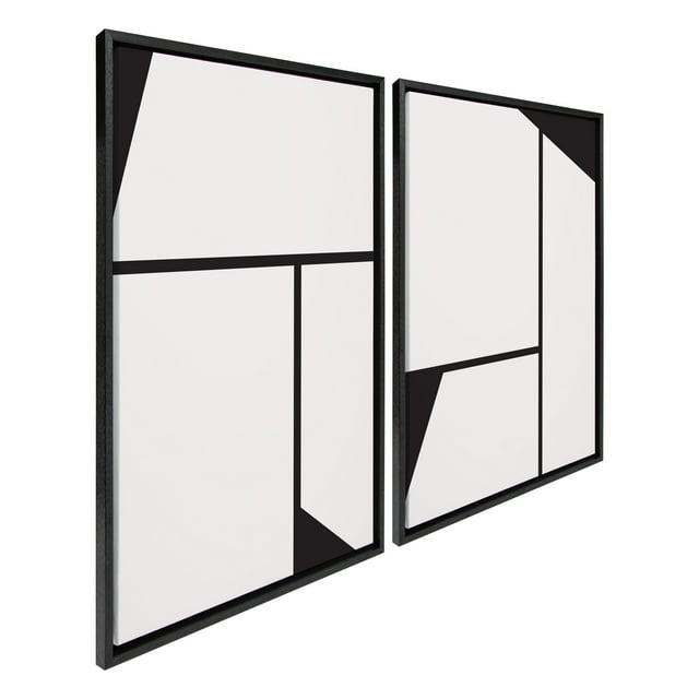 Kate and Laurel Sylvie Sleek Luxe Minimalist Black and White Abstract Framed Canvas Wall Art Set by The Creative Bunch Studio, 2 Piece 23x33 Black, Simple Minimal Art Set for Wall