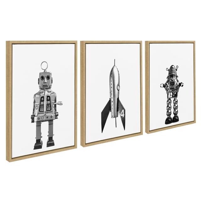 (Set of 3) 18" x 24" Sylvie Space Robot Canvas by Saint and Sailor Studios Natural - Kate & Laurel All Things Decor