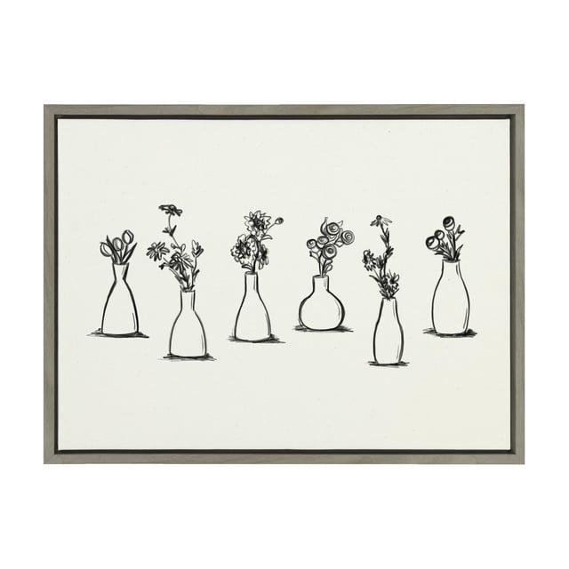 18" x 24" Sylvie Still Life Group of Flowers in Vases Framed Canvas by the Creative Bunch Studio Gray - Kate & Laurel All Things Decor: