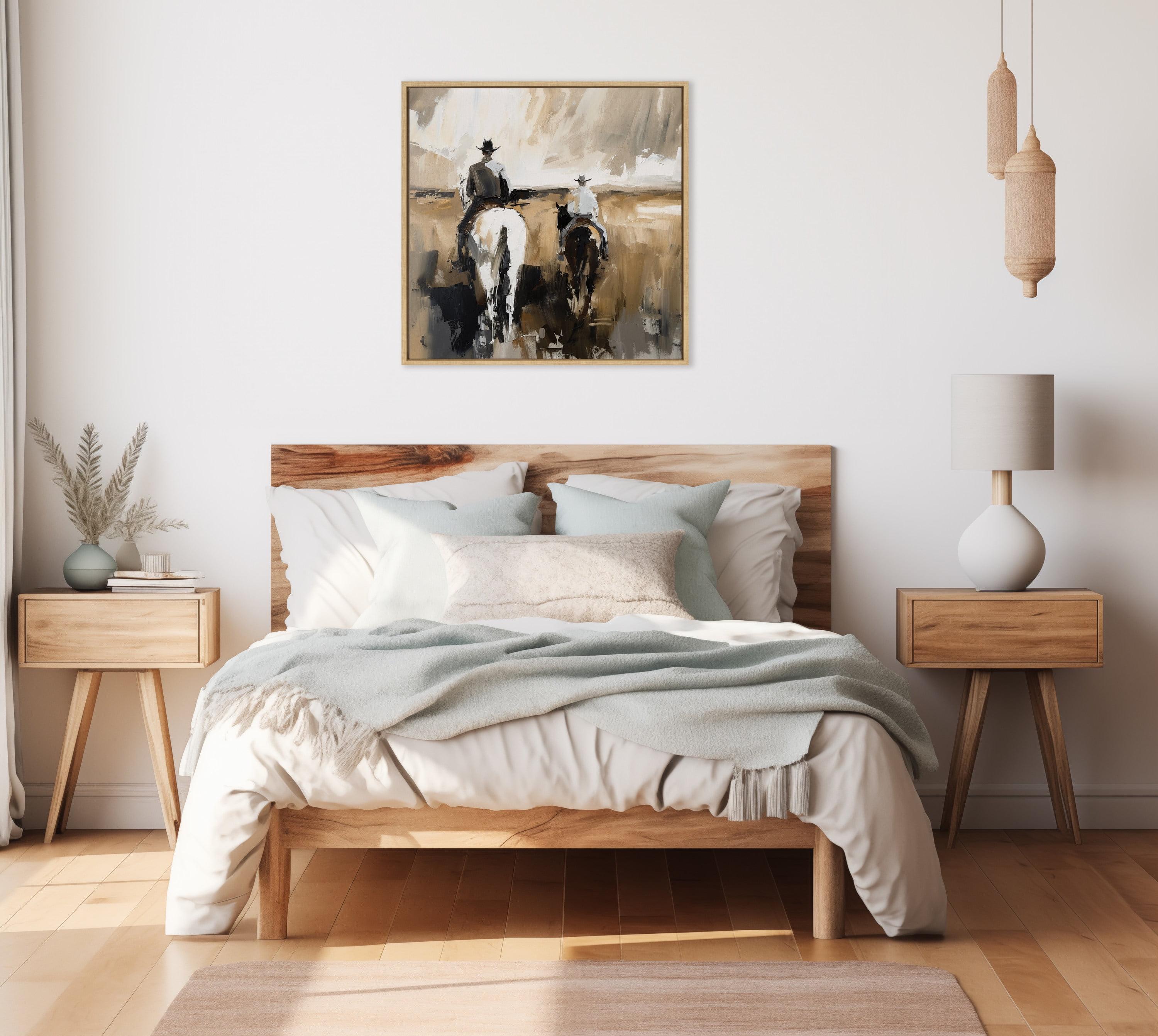 Kate & Laurel All Things Decor 30"x30" Sylvie Cowboy Horseback Neutral 2 Framed Canvas by Creative Bunch Natural