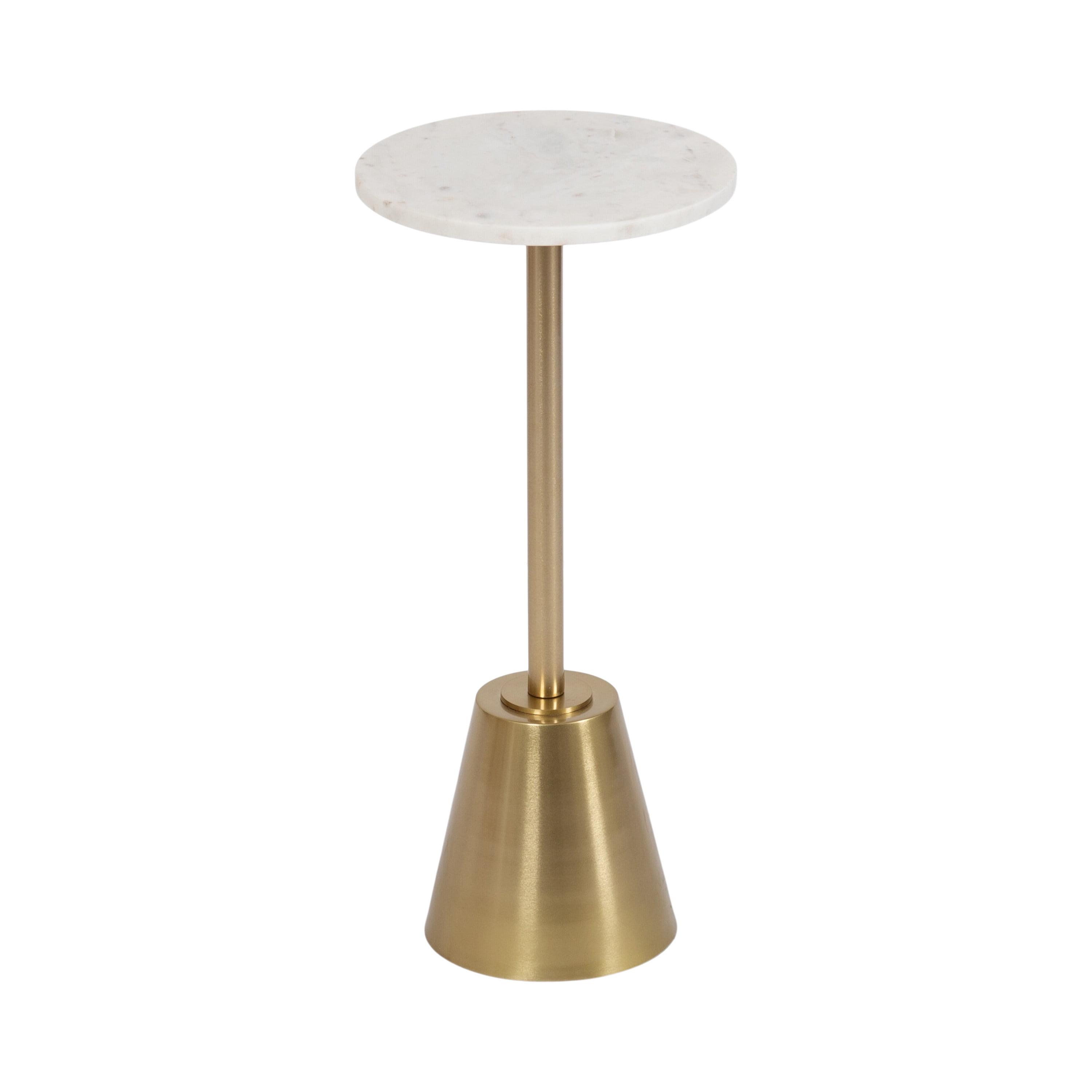 White Marble and Gold Round Drink Table, 10 x 22