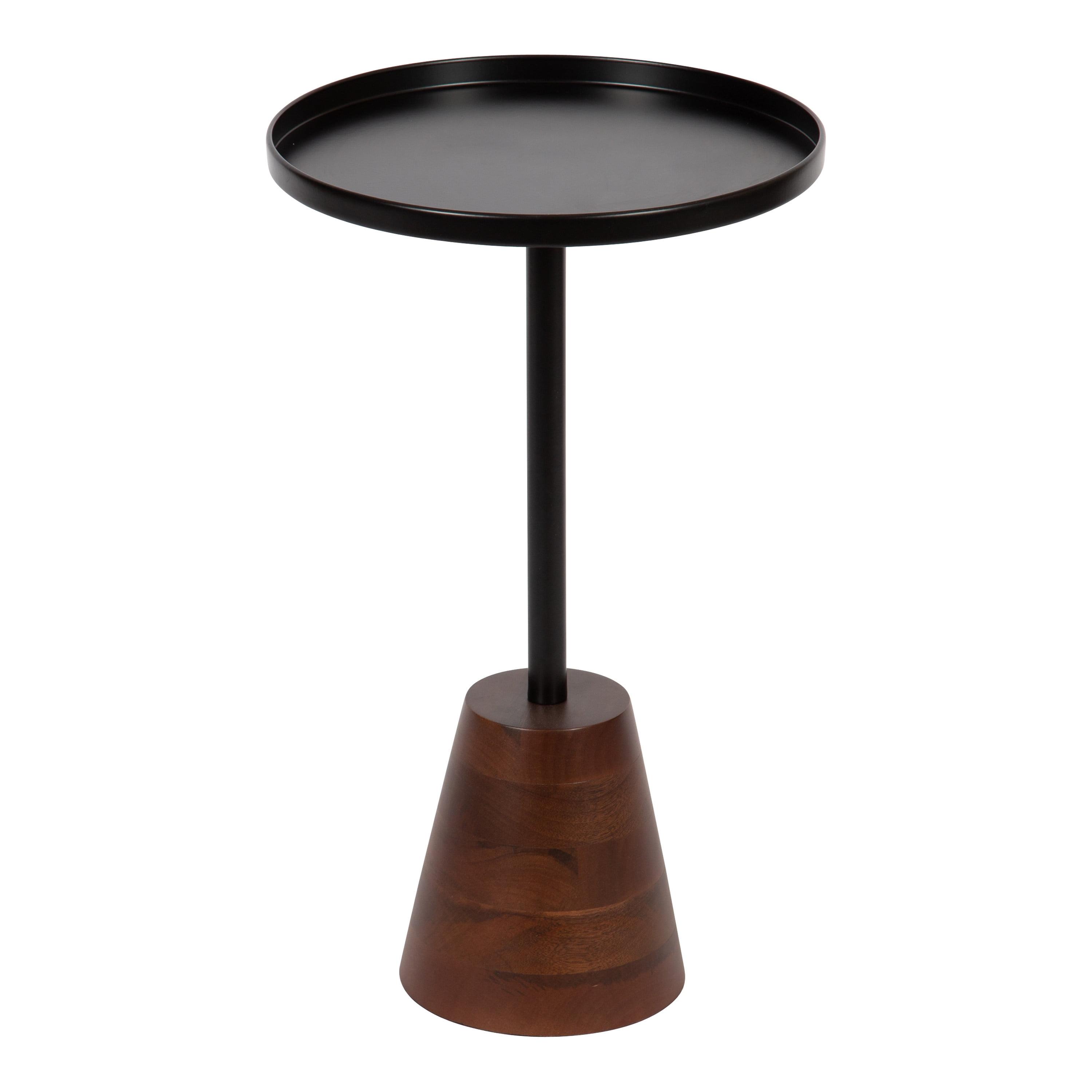 Kate and Laurel Tira Round Metal Side Table, 14x14x24, Black and Walnut Brown