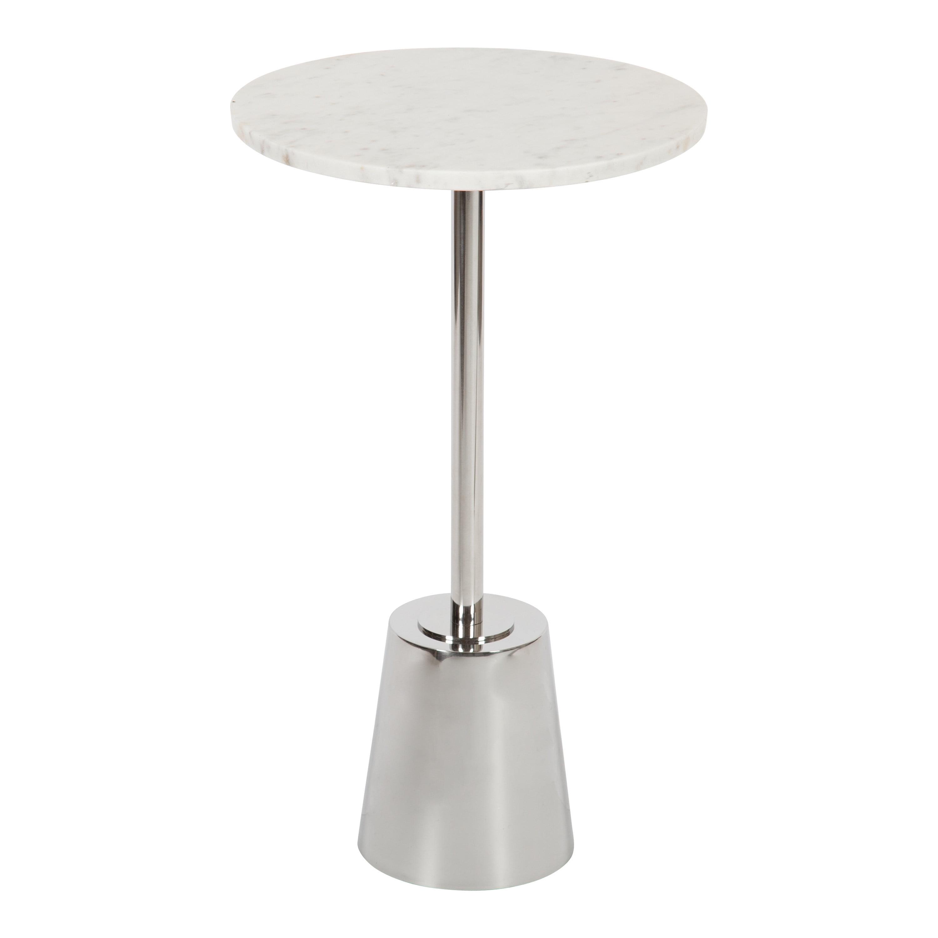 Kate and Laurel Tira Round Metal Side Table, 14x14x24, Silver and White