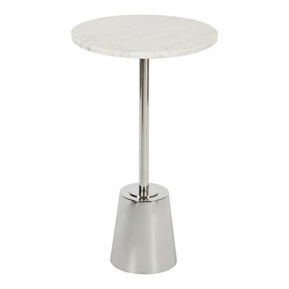 Kate and Laurel Tira Round Metal Side Table, 14x14x24, Silver and White