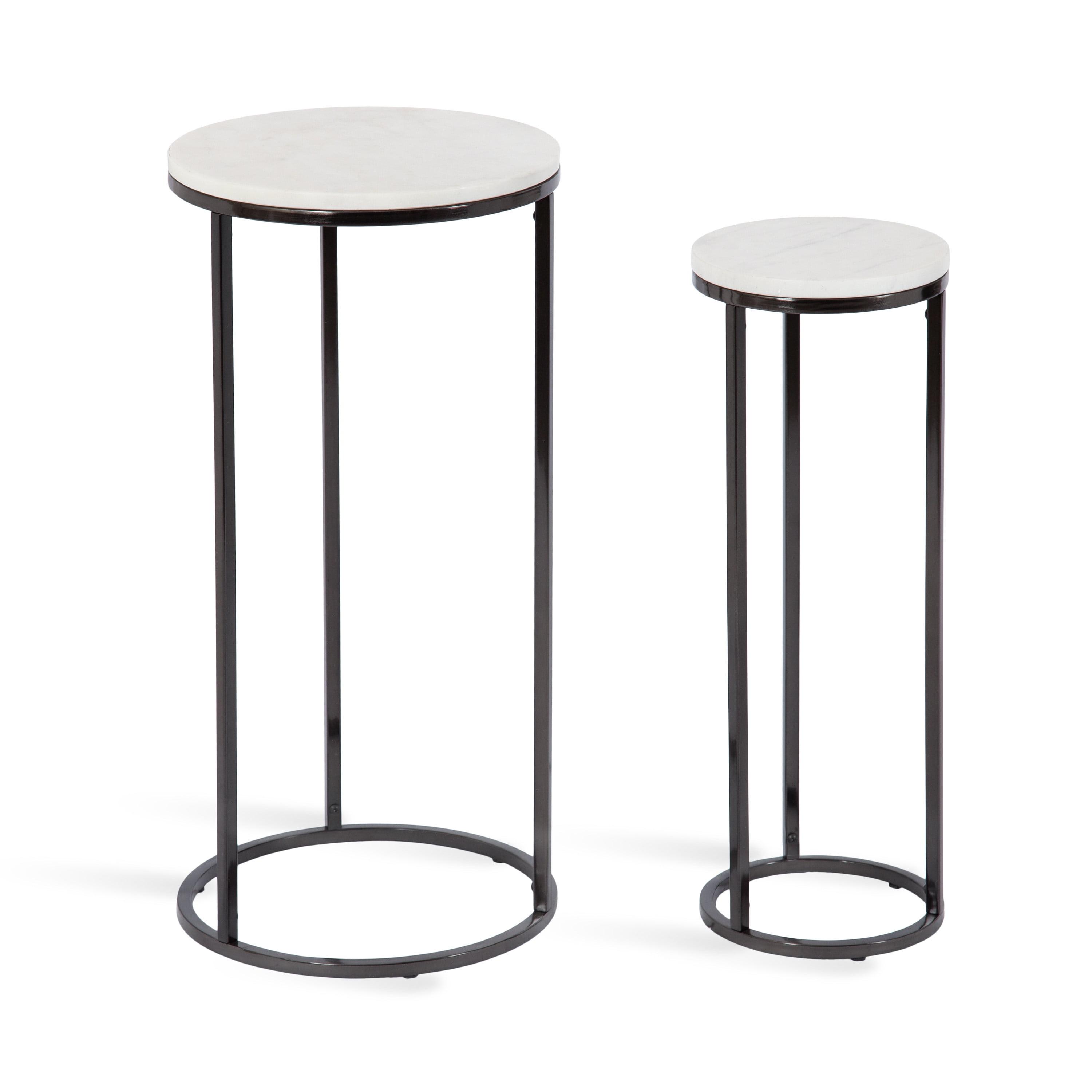 White Marble and Gunmetal Round Nesting Tables Set